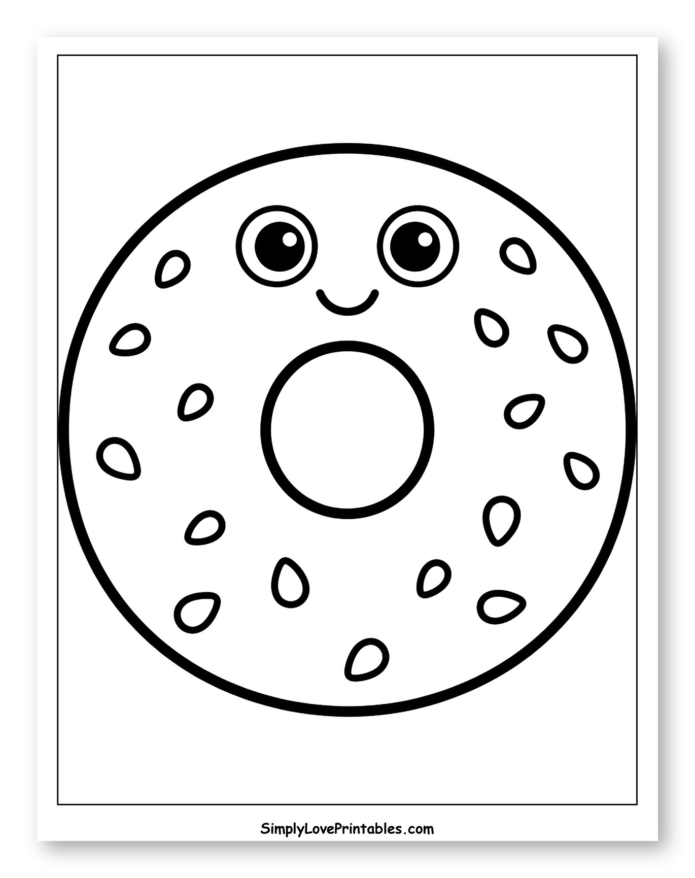 Cute Happy Bagel with Sesame Seeds to Color for Toddlers