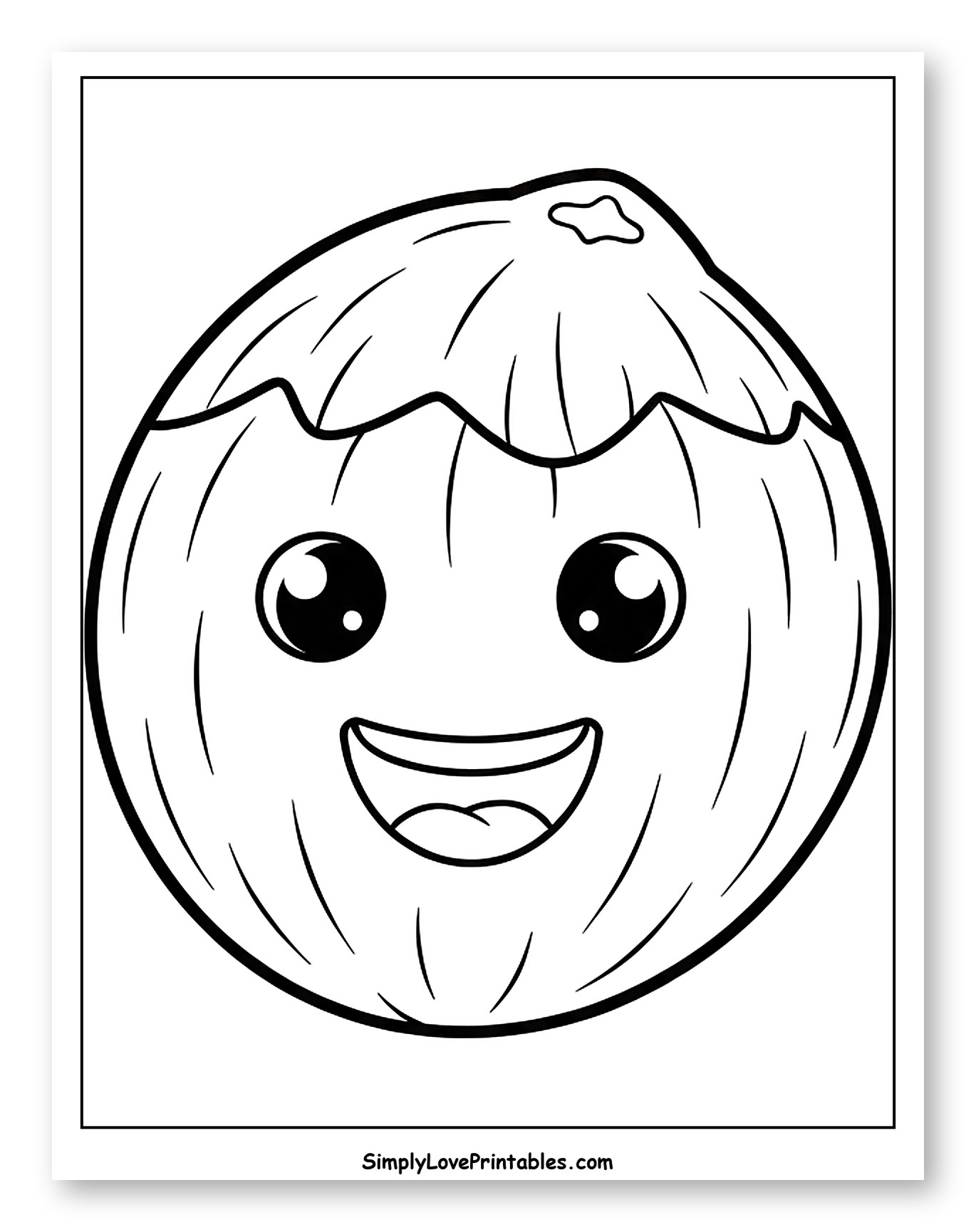 Cute Happy Coconut with a Wavy Top Coloring Page for Toddlers