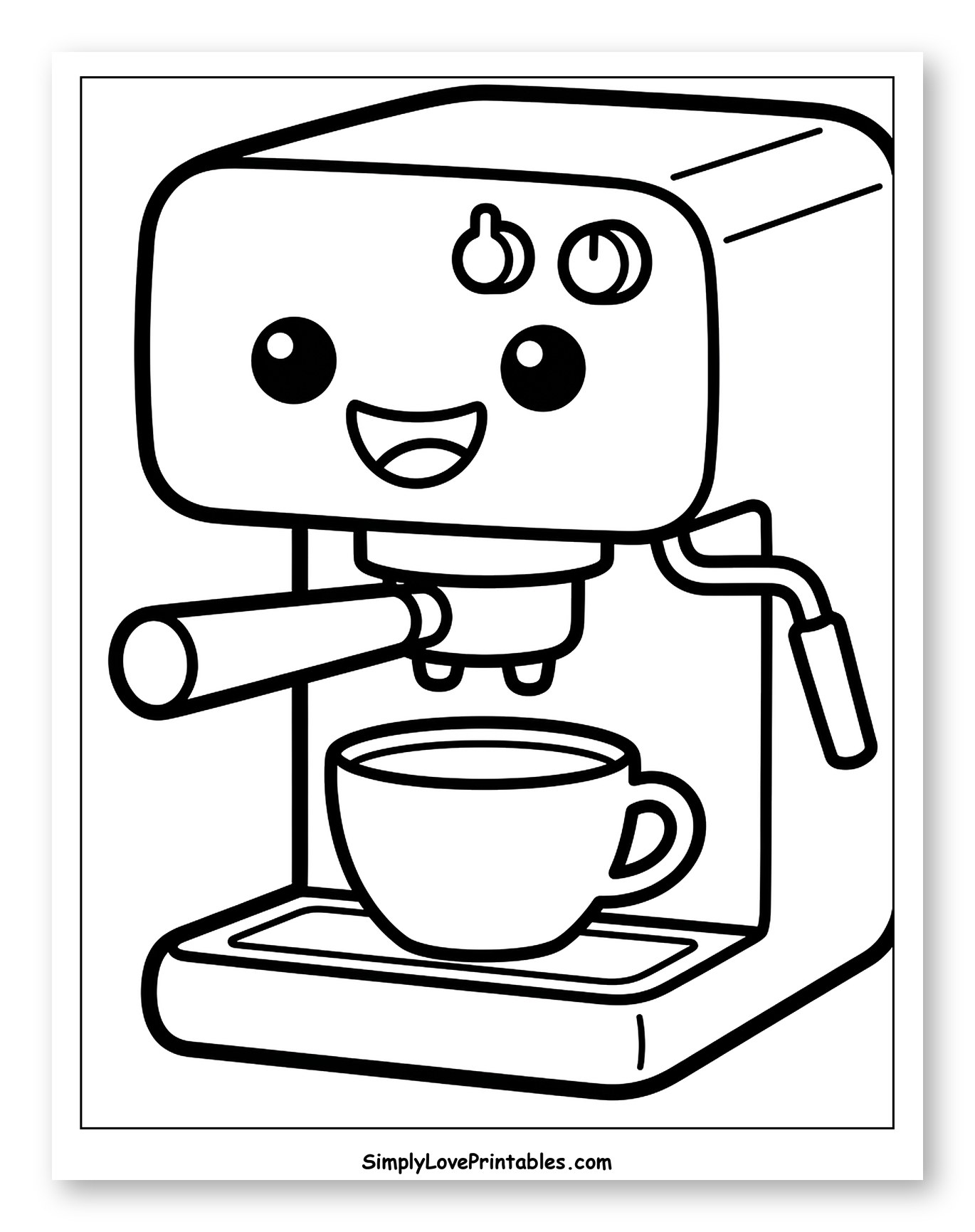 Cute Happy Espresso Machine with Coffee Cup to Color for Toddlers