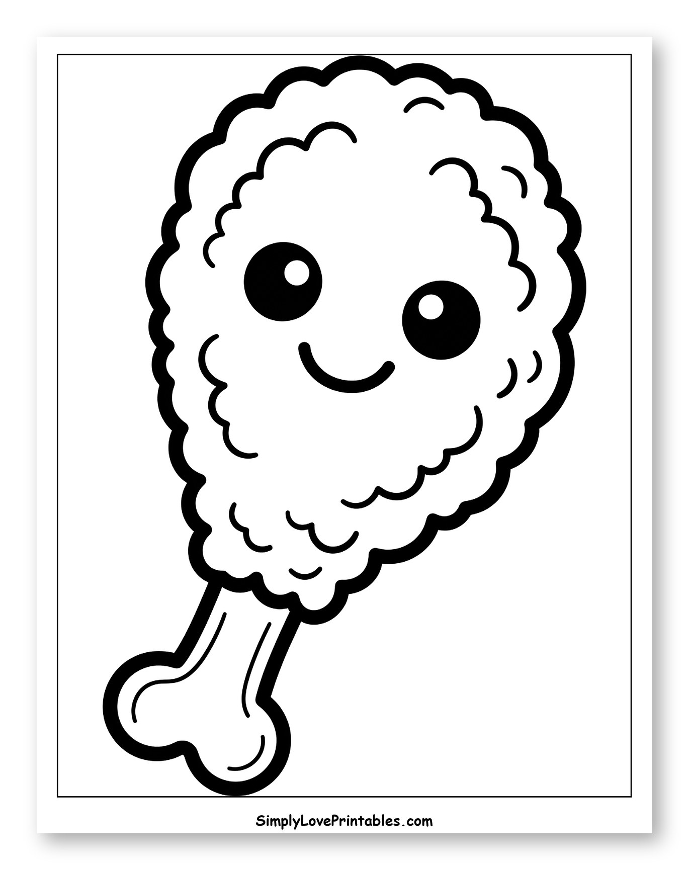 Cute Happy Fried Chicken Drumstick Coloring Page for Toddlers