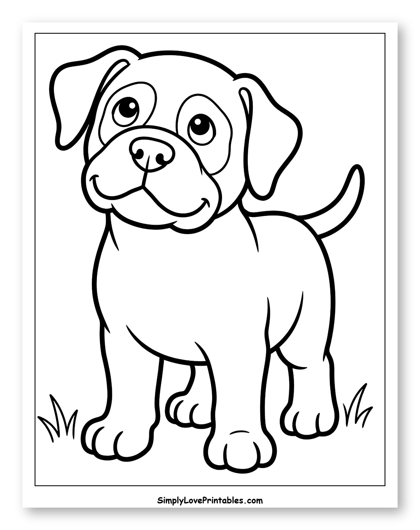 Cute Happy Puppy Standing in Grass to Color for Toddlers