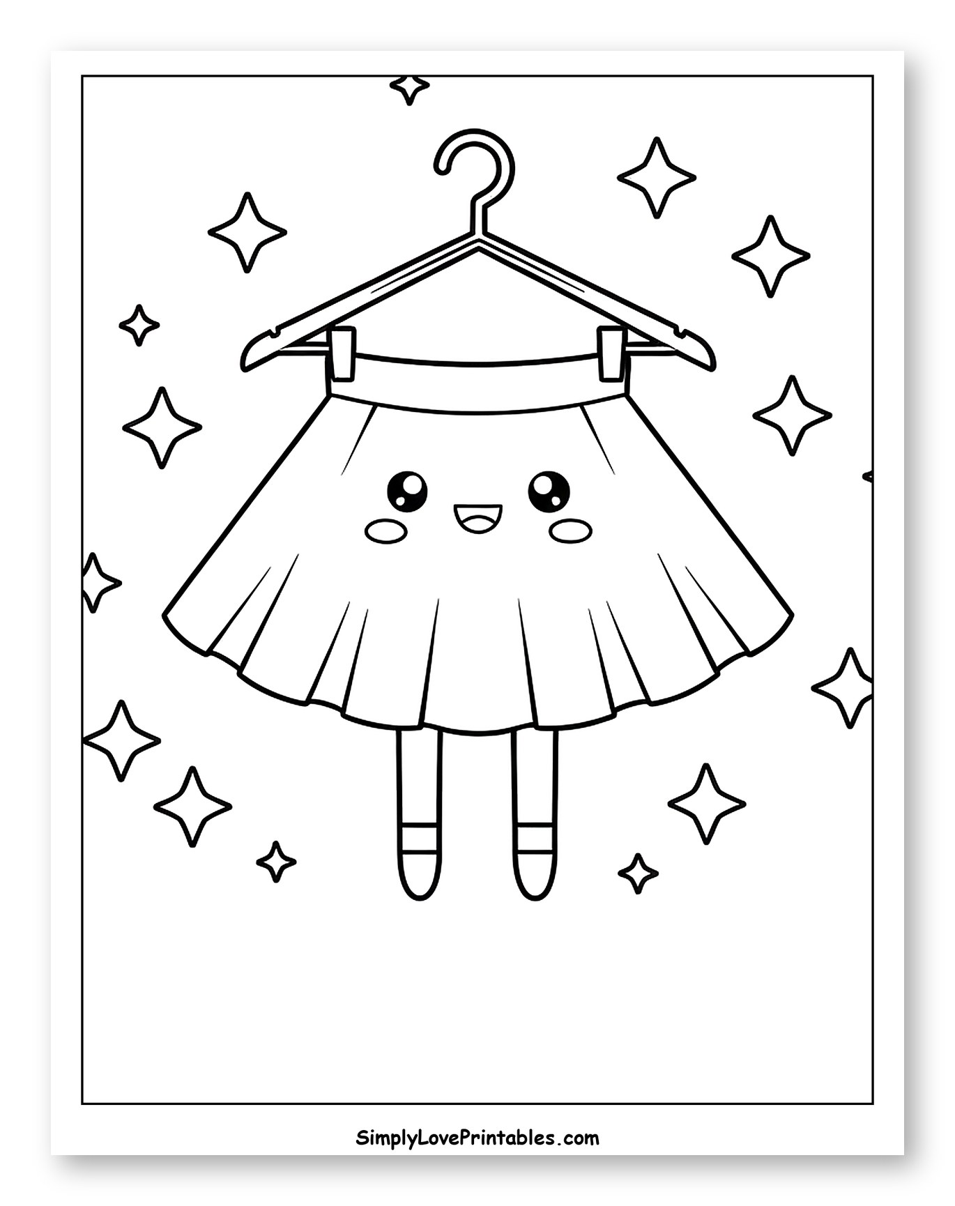 Cute Happy Skirt with Sparkles on a Hanger Coloring Sheet for Kids