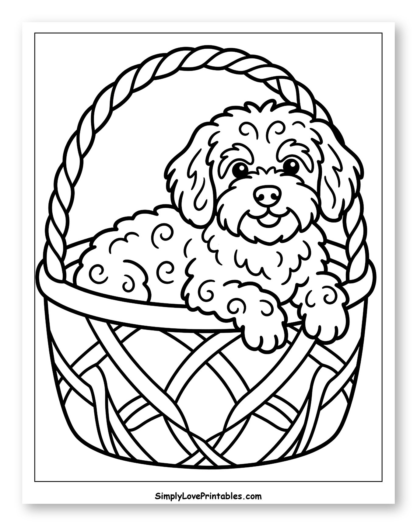 Cute Havanese Dog in a Basket to Color for Toddlers
