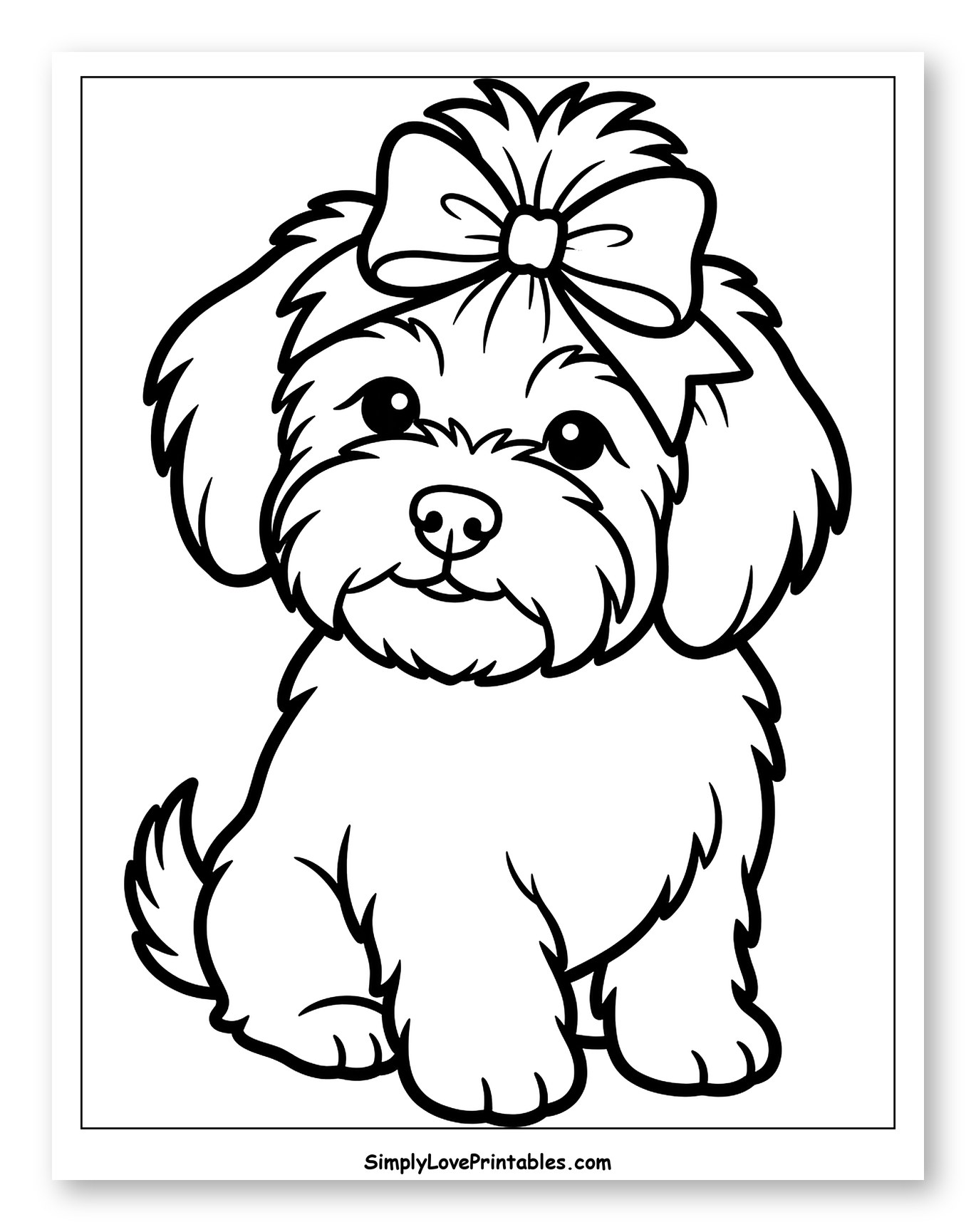 Cute Havanese Puppy Wearing a Bow Coloring Page for Toddlers