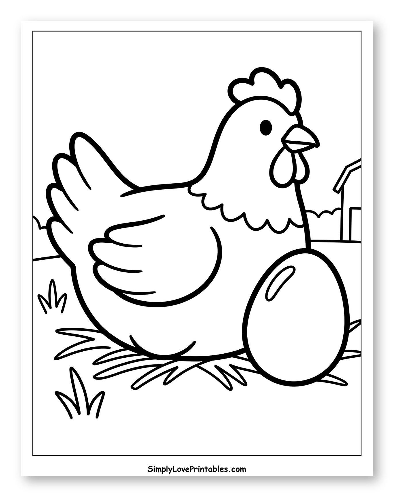 Cute Hen Sitting on a Nest with an Egg to Color for Toddlers