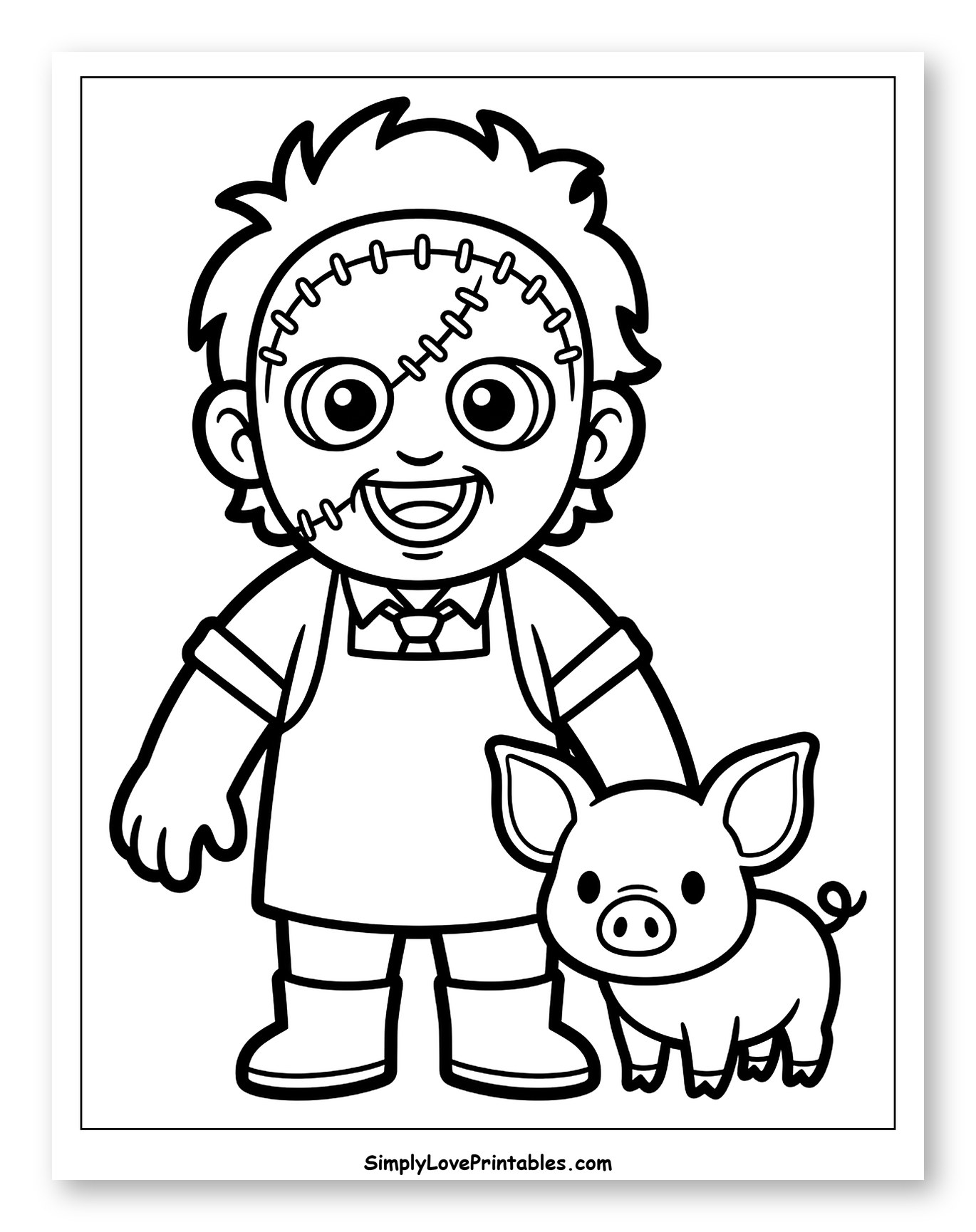 Cute Horror Butcher with Little Pig