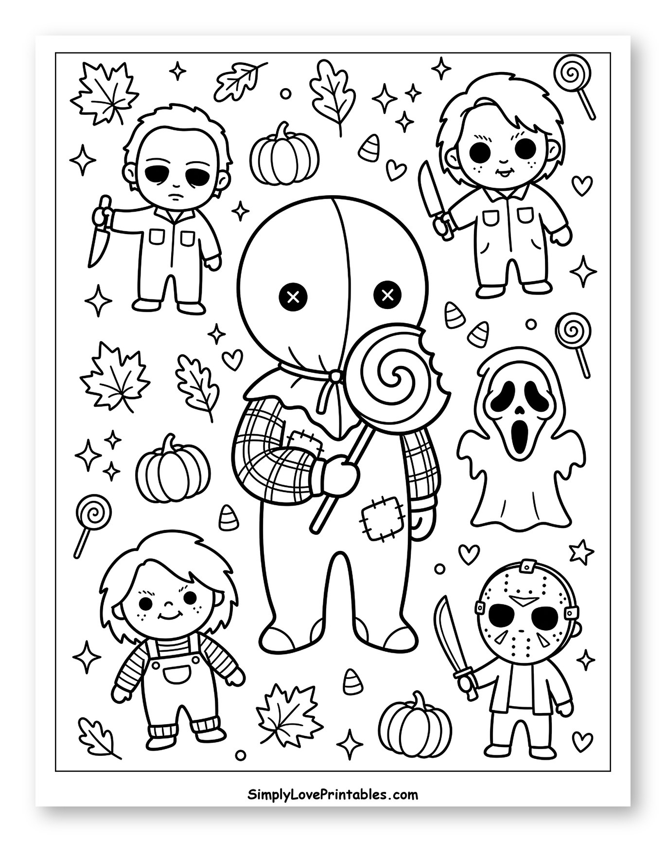 Cute Horror Movie Characters with Halloween Elements
