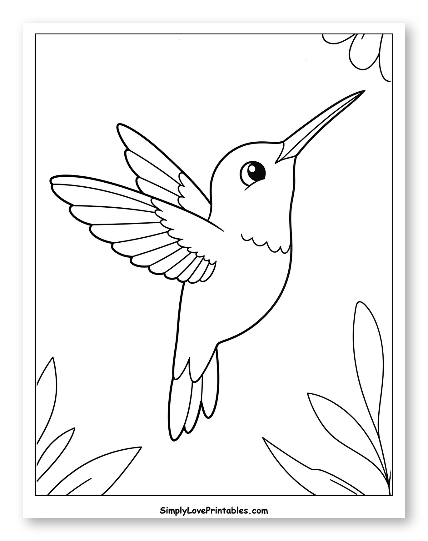 Cute Hummingbird Flying with Outstretched Wings Coloring Sheet for Toddlers