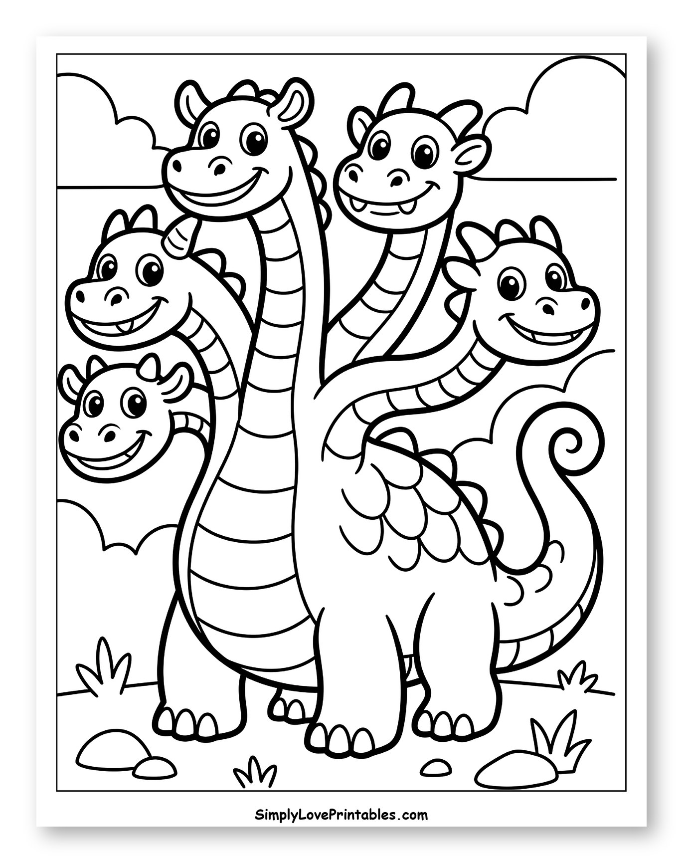 Cute Hydra with Five Heads Smiling