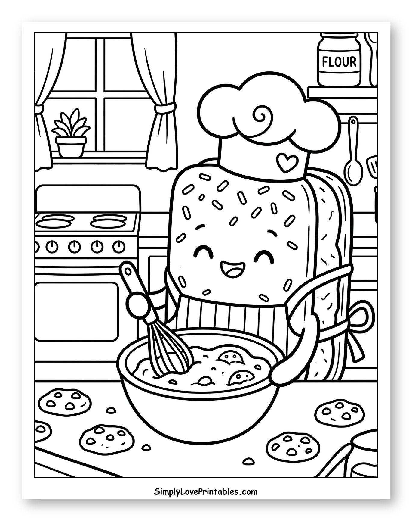 Cute Ice Cream Sandwich Baking Cookies Coloring Page for Kids