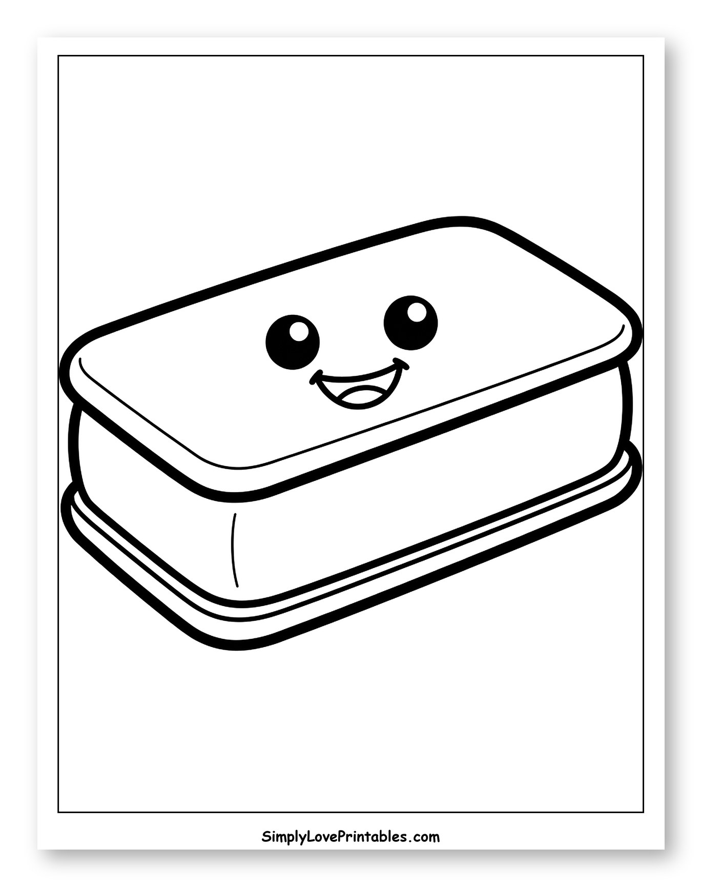 Cute Ice Cream Sandwich with a Happy Face Coloring Page for Toddlers