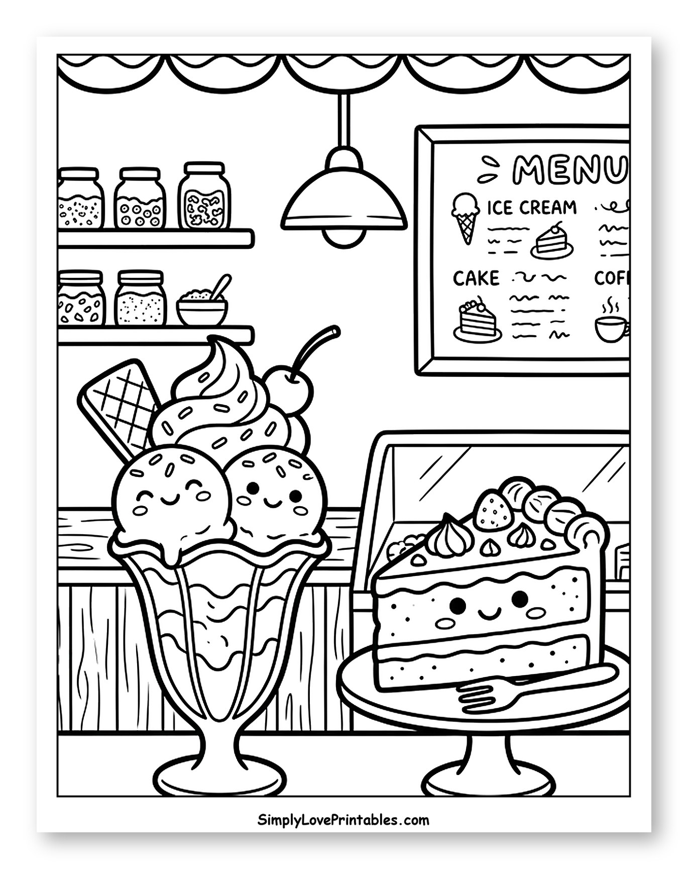 Cute Ice Cream Sundae and Cake Slice