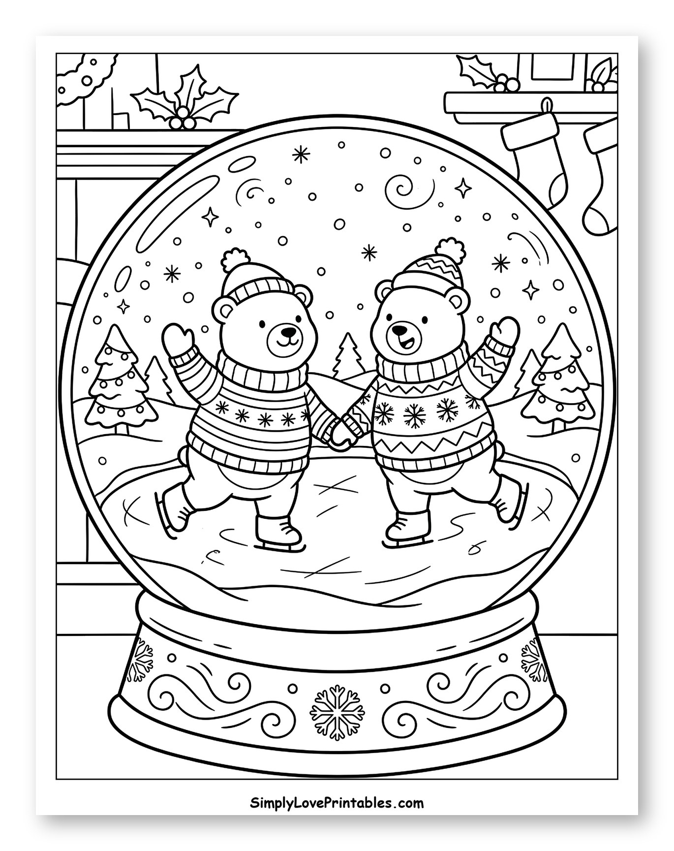 Cute Ice Skating Bears Inside a Snow Globe