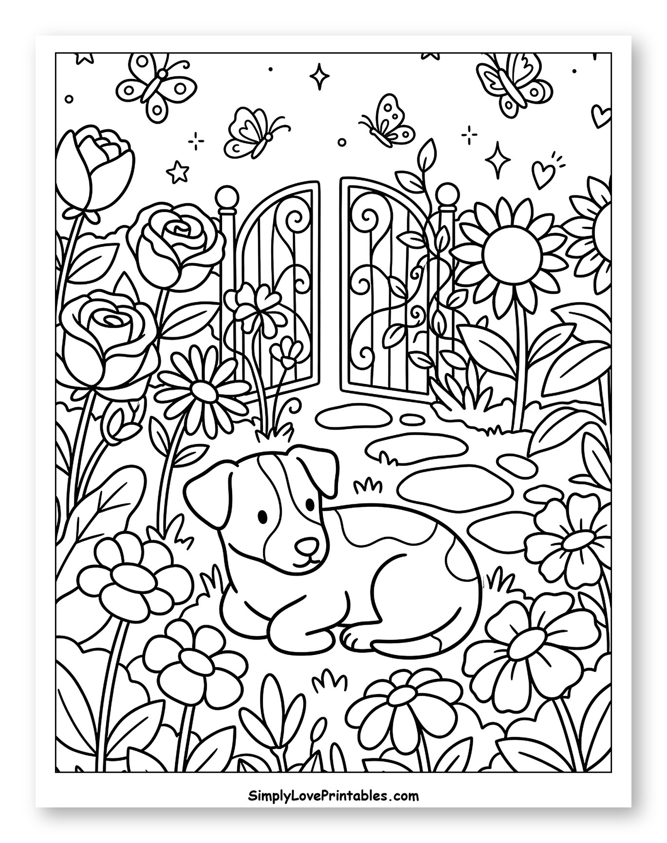 Cute Jack Russell Puppy in a Garden Coloring Page for Adults