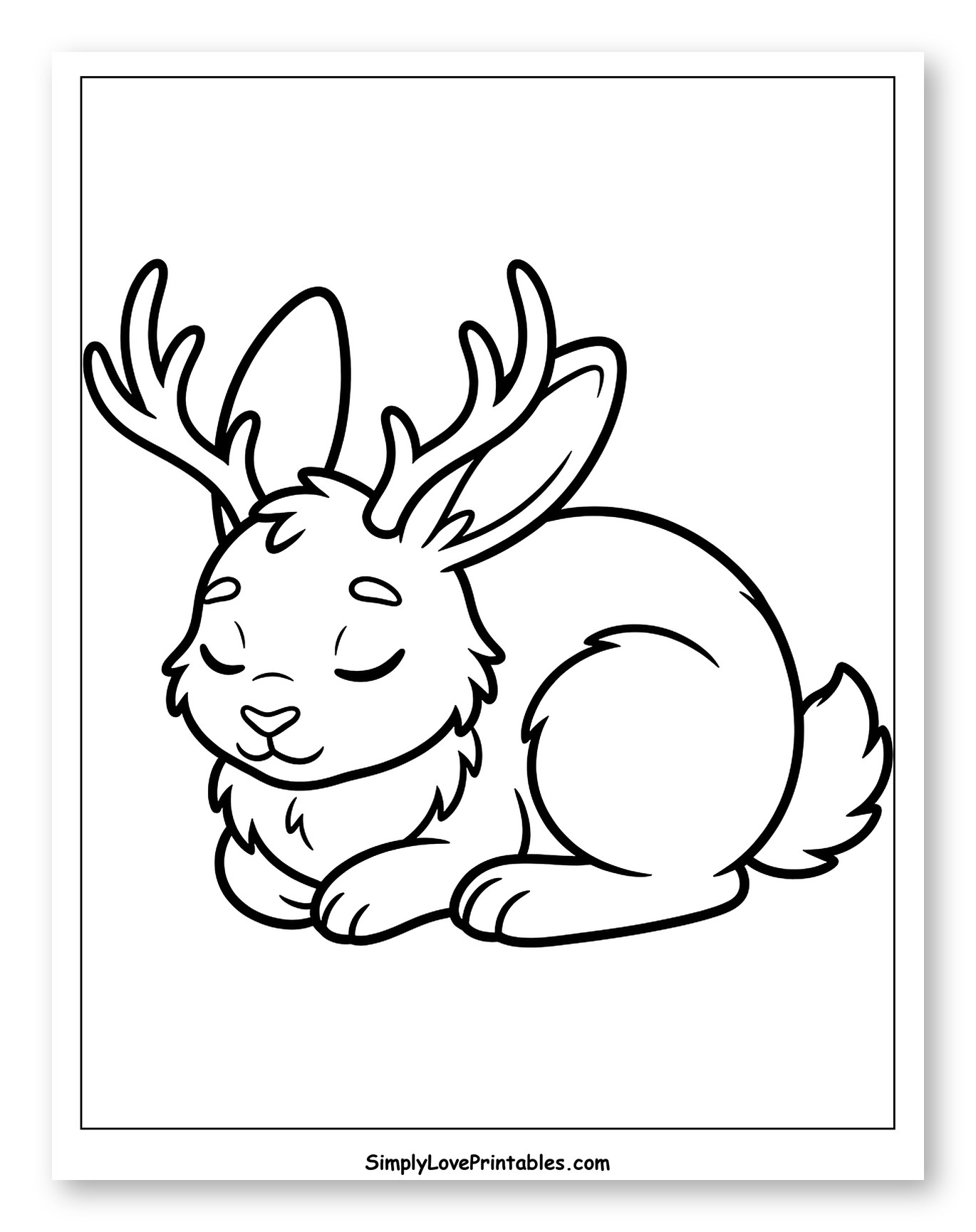 Cute Jackalope Resting Peacefully Coloring Page for Toddlers