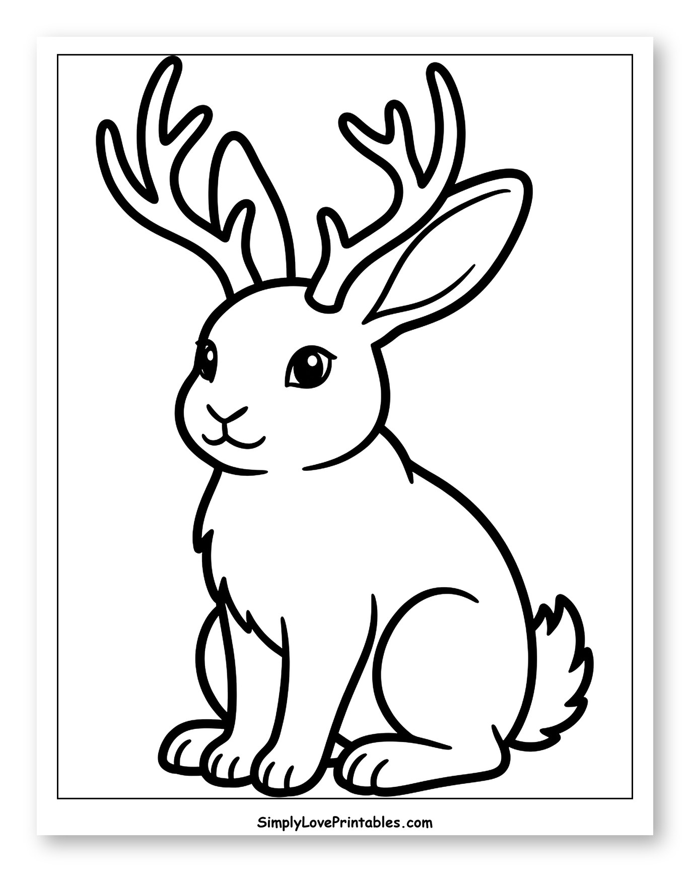 Cute Jackalope Sitting with Antlers