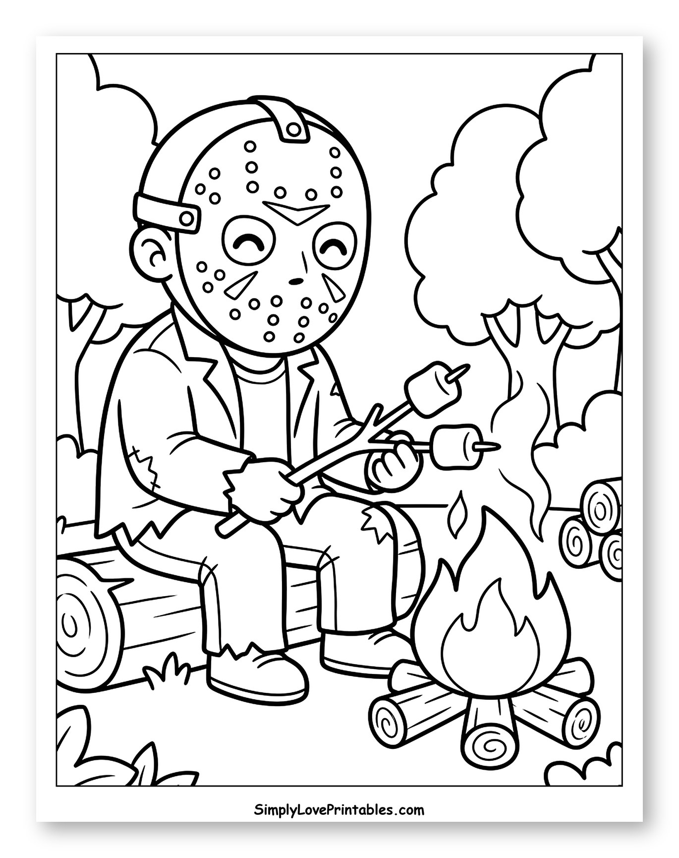 Cute Jason Roasting Marshmallows at Campfire to Color for Kids
