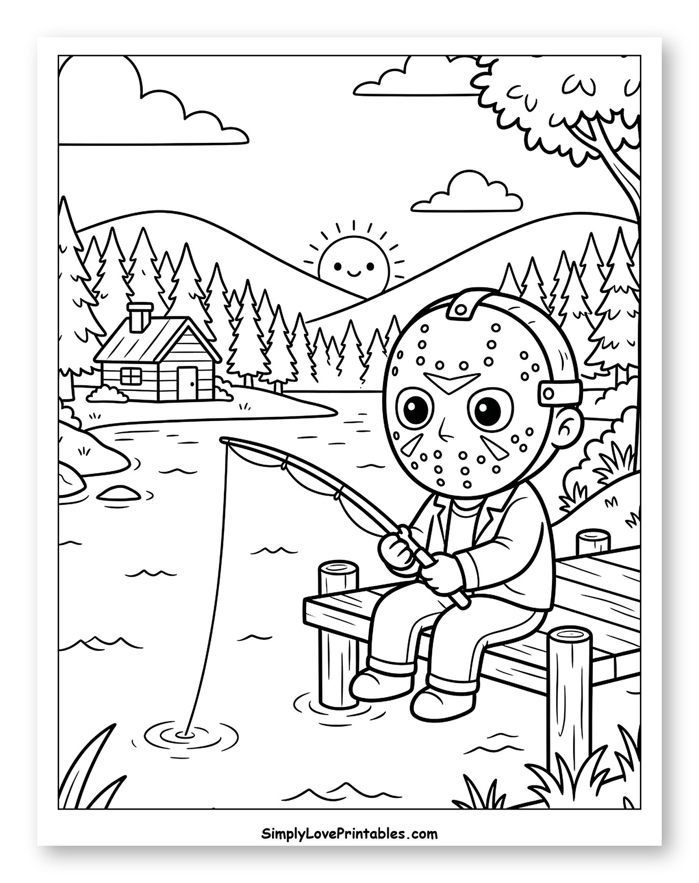 Cute Jason Voorhees Character Fishing by Lake