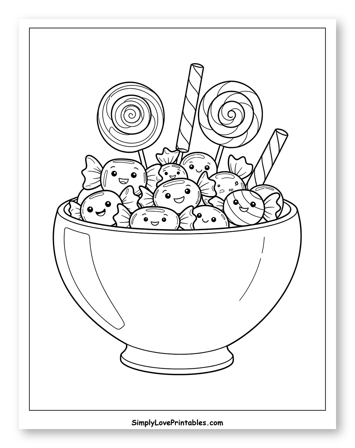 Cute Kawaii Candy Bowl for Halloween Coloring Page for Toddlers
