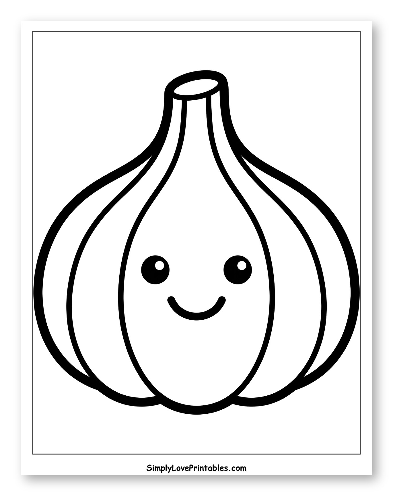 Cute Kawaii Smiling Garlic Bulb Coloring Sheet for Toddlers