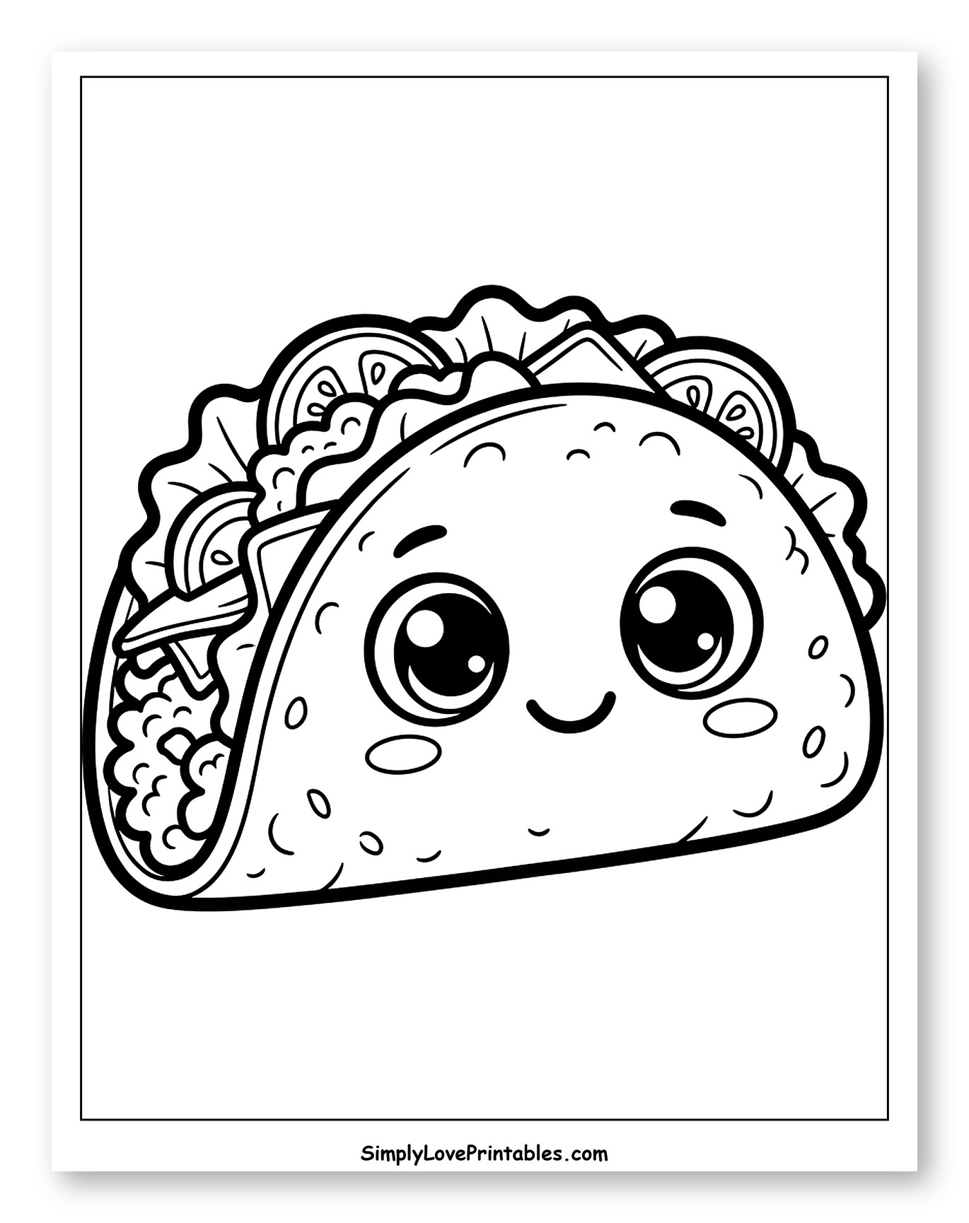 Cute Kawaii Taco with Big Eyes to Color for Toddlers