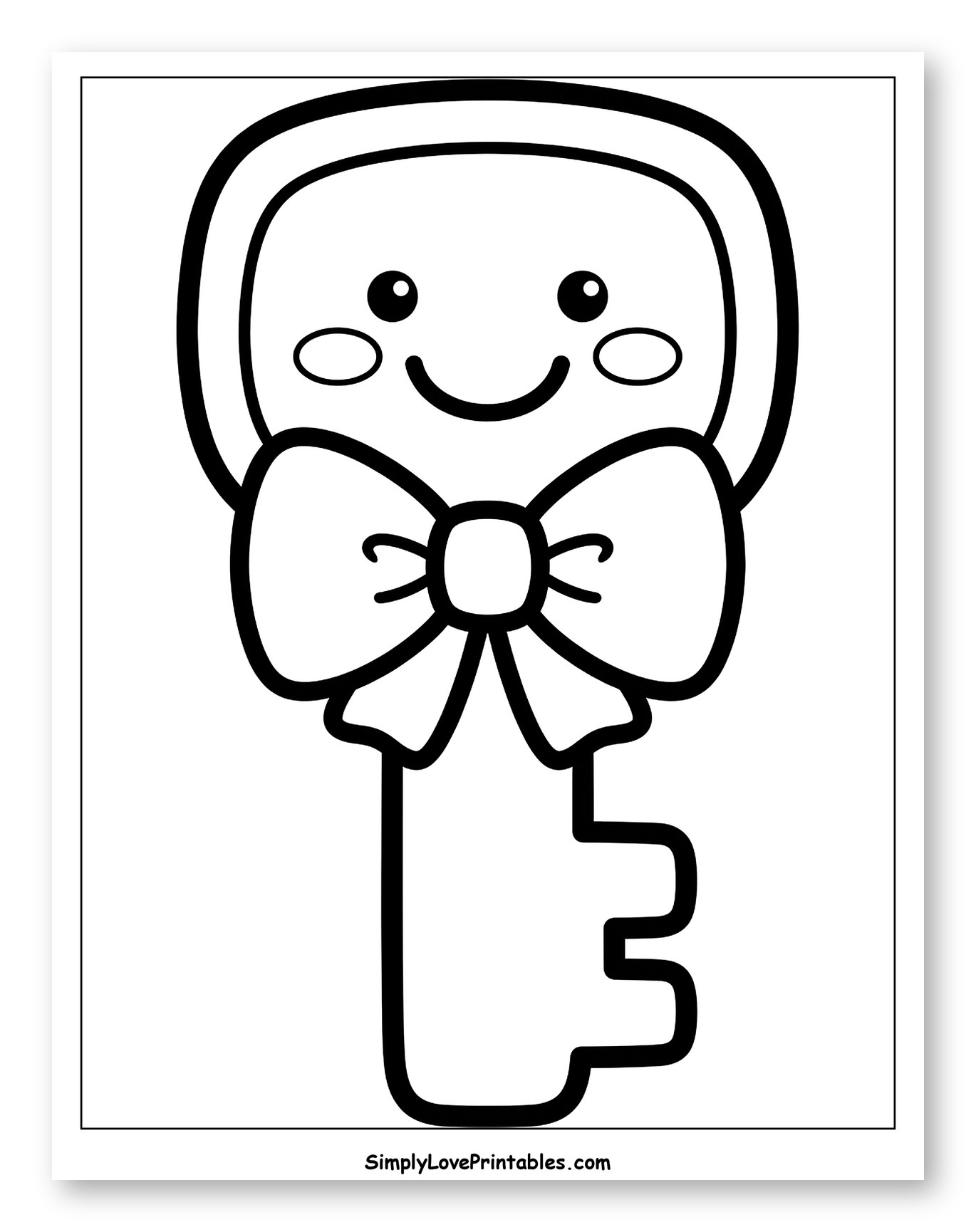 Cute Key with a Happy Face and Bow to Color for Toddlers