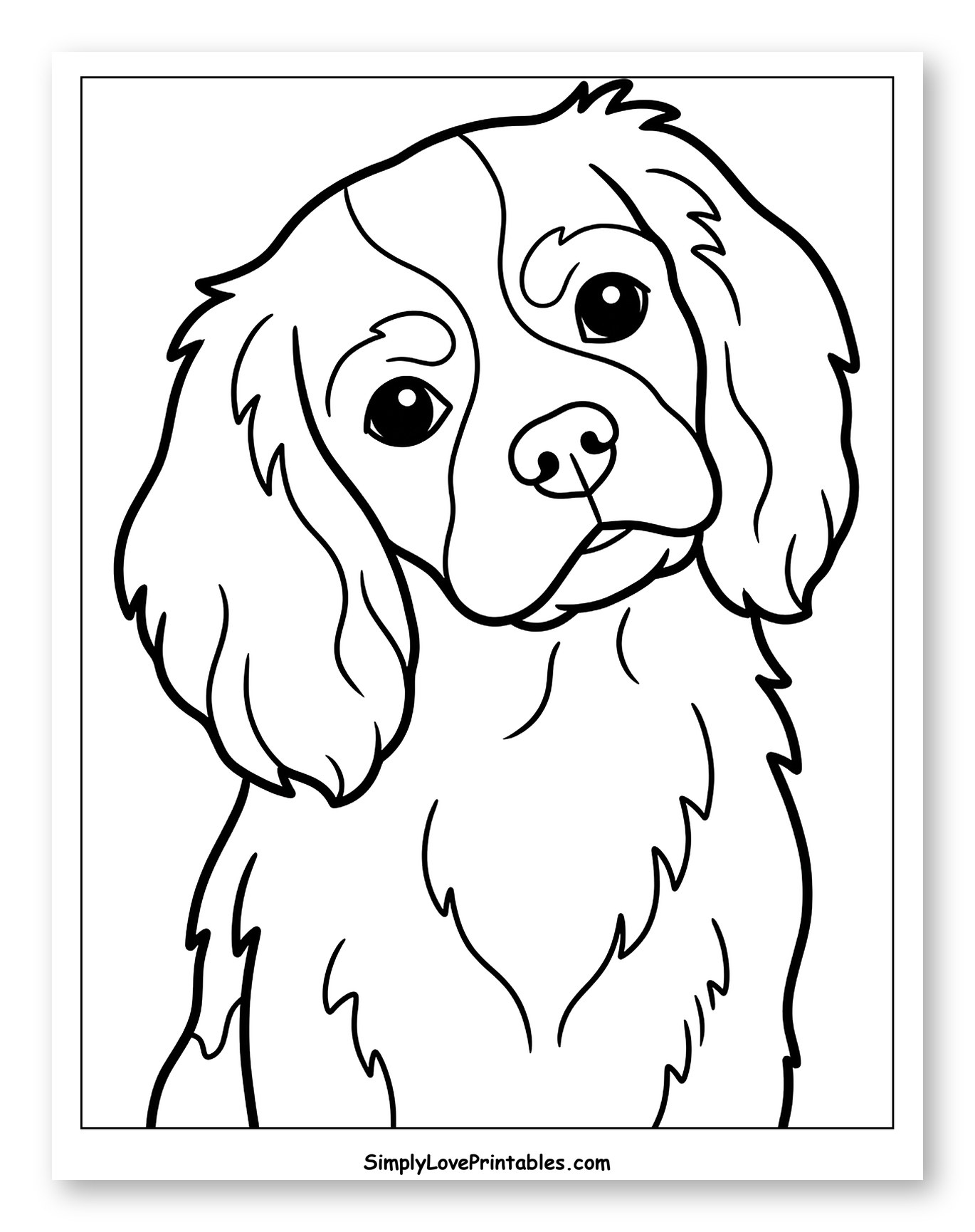 Cute King Charles Cavalier Spaniel Puppy Coloring Sheet for Toddlers