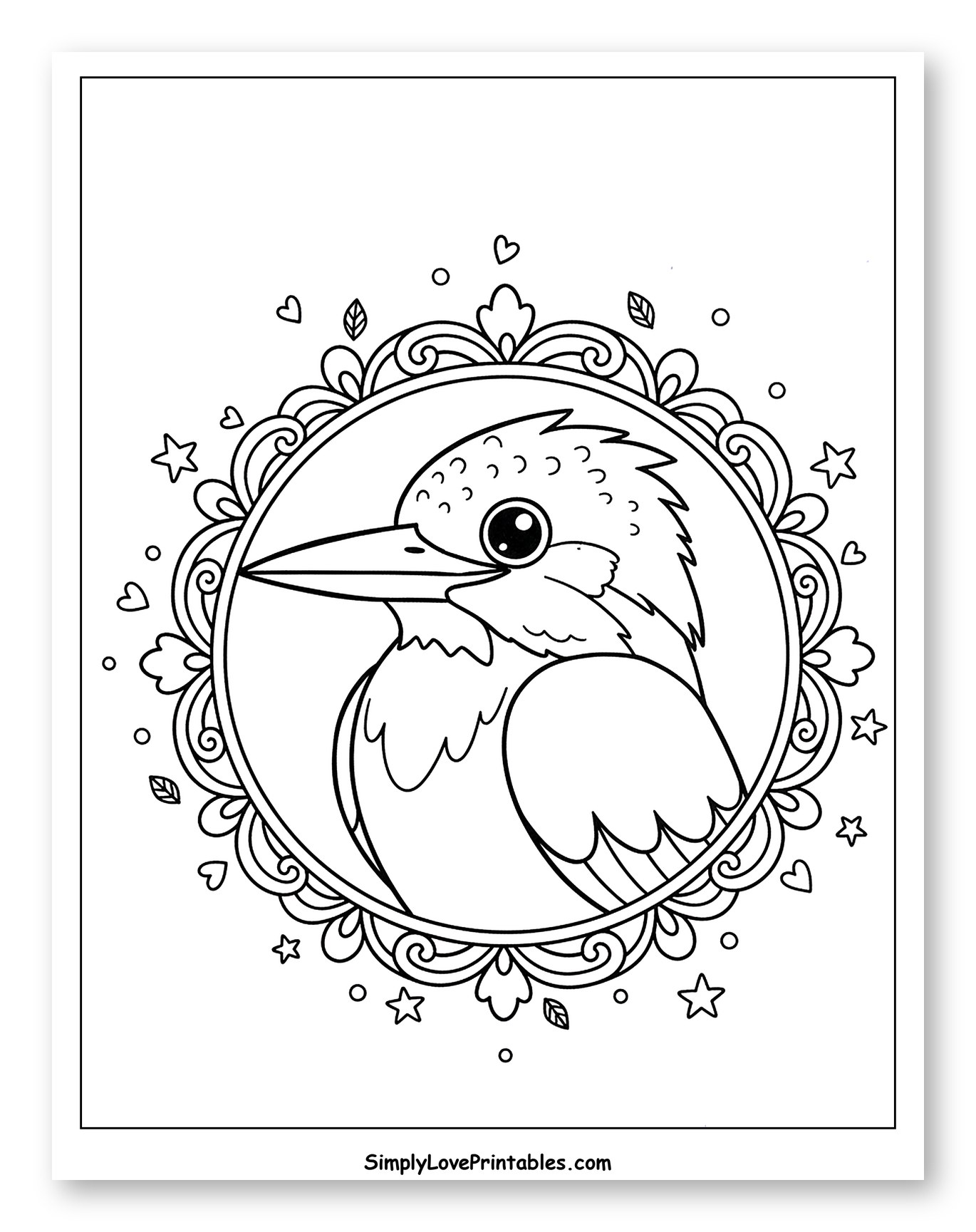 Cute Kingfisher Bird in Ornate Frame