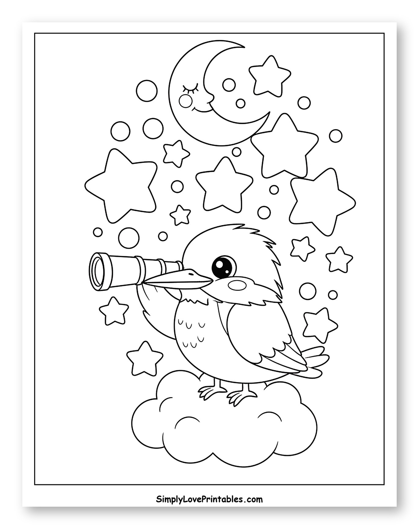 Cute Kingfisher on Cloud Stargazing with Moon