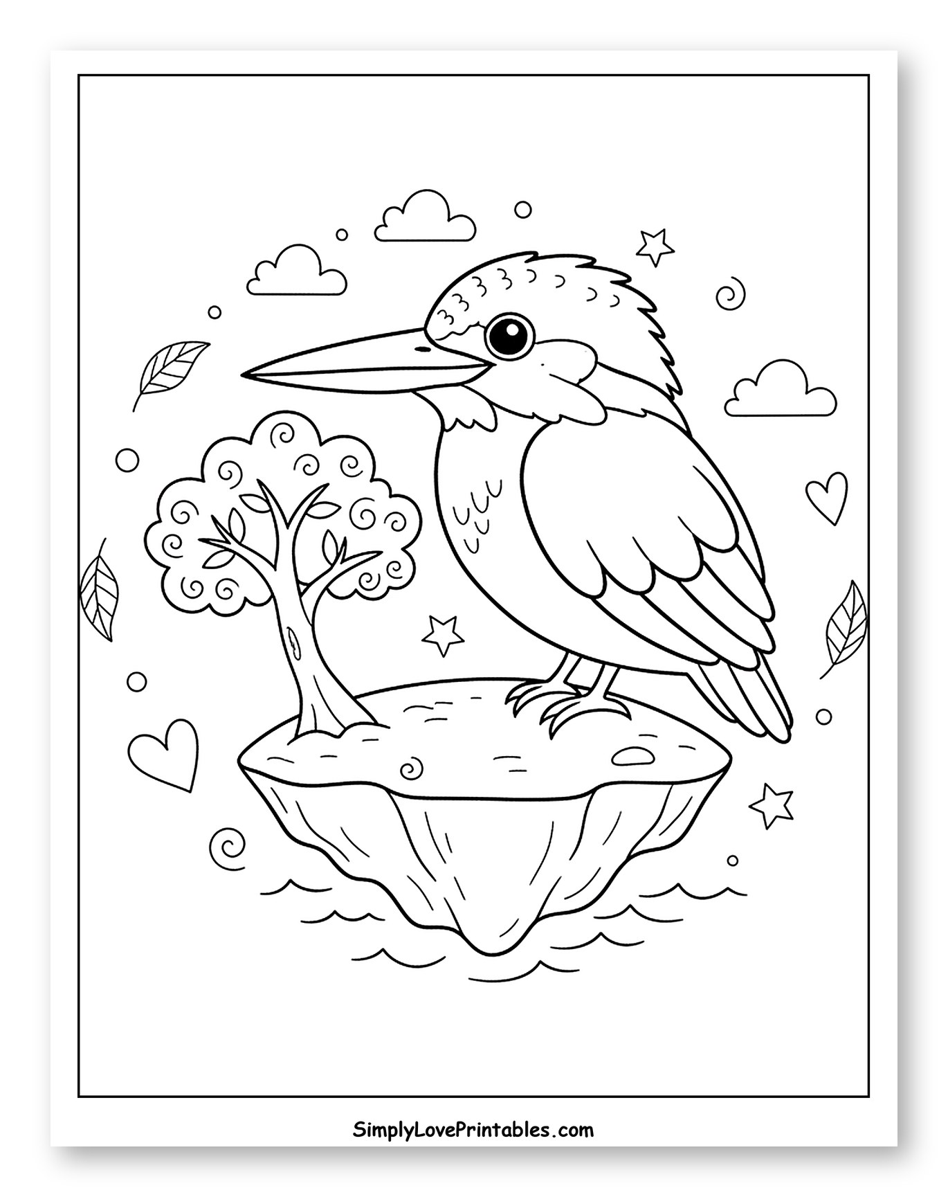 Cute Kingfisher on Island with Tree