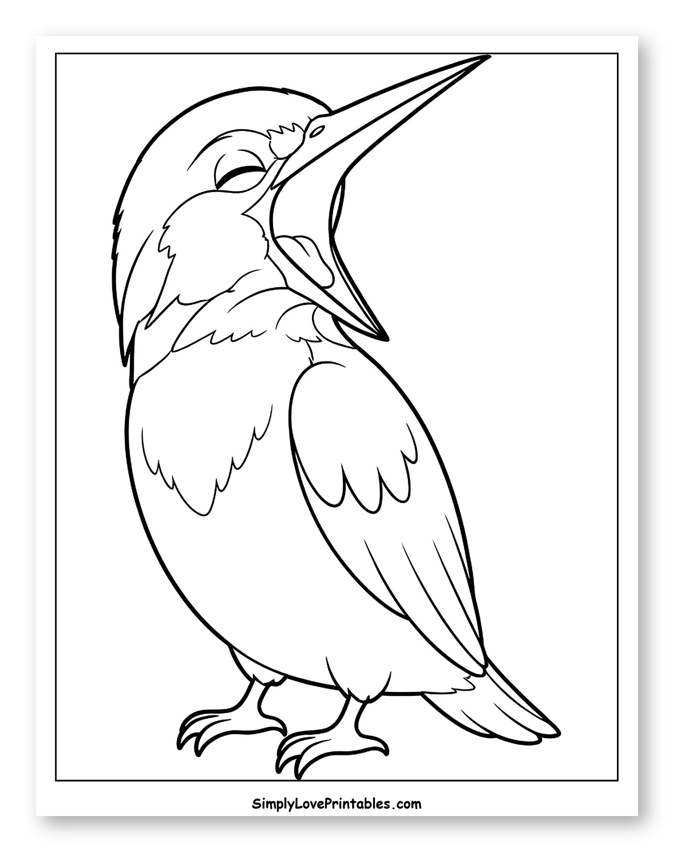 Cute Kingfisher Yawning with Beak Open Coloring Sheet for Toddlers