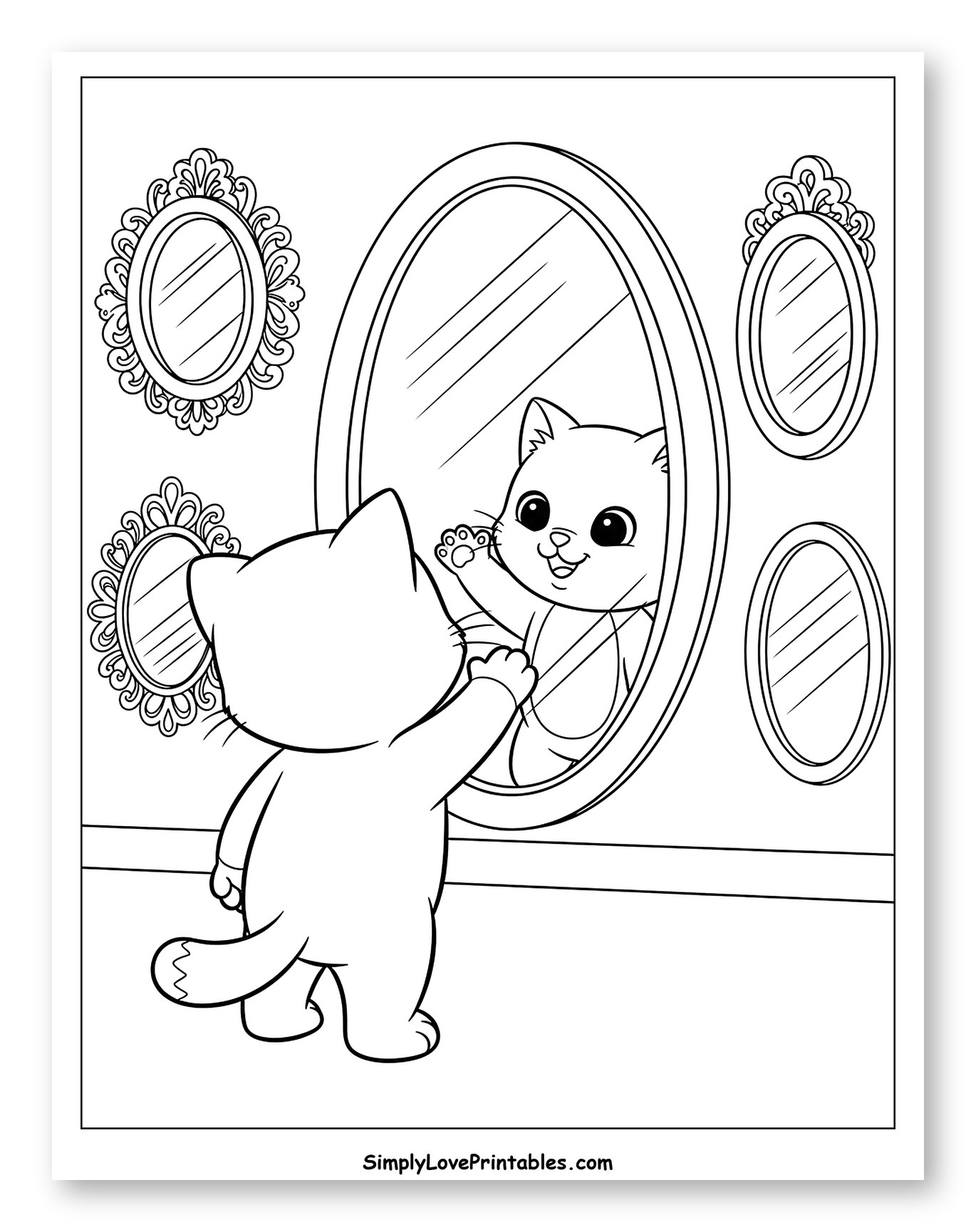 Cute Kitten Looking at Its Reflection to Color for Toddlers