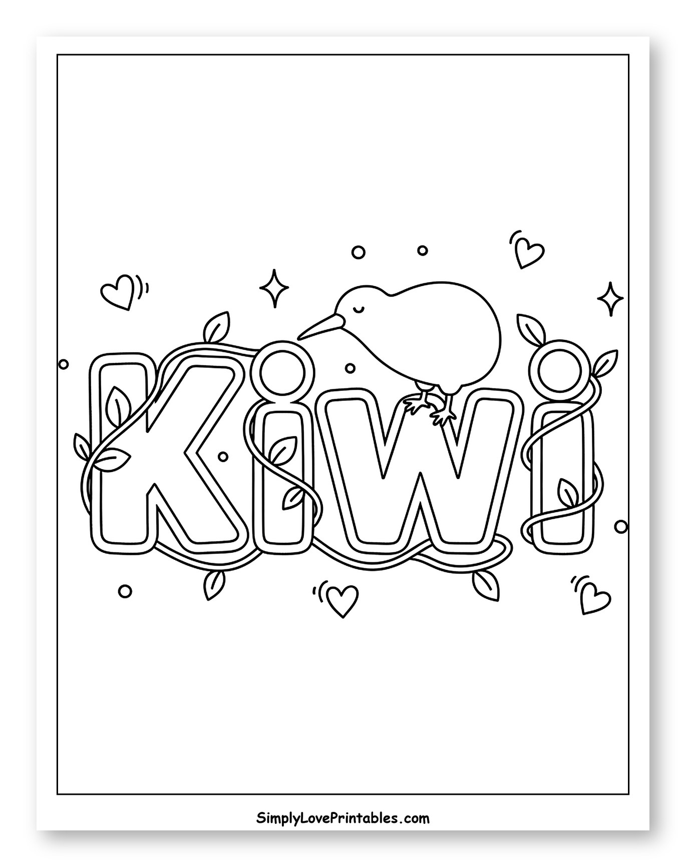 Cute Kiwi Bird on Stylized Text