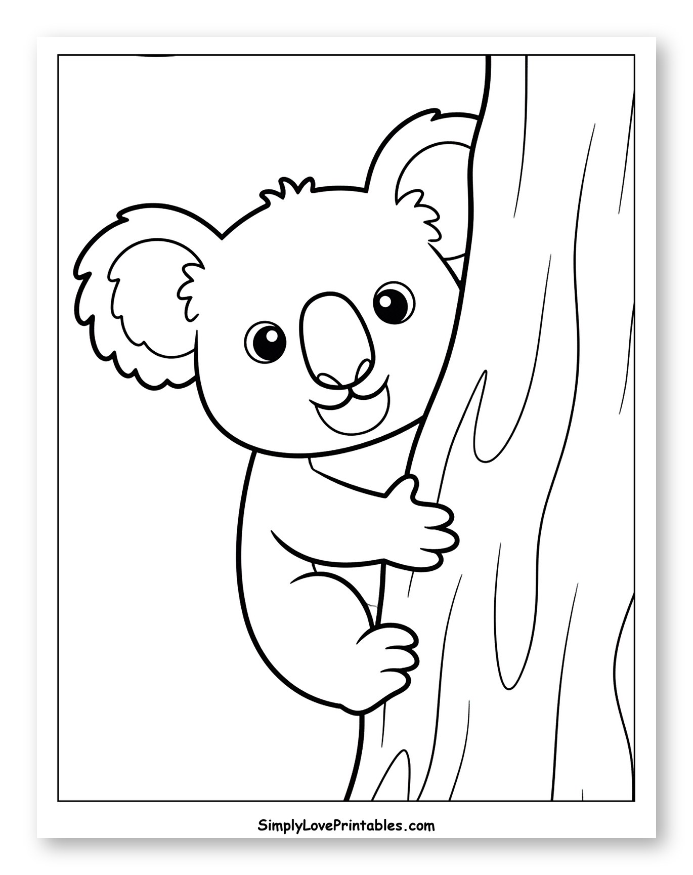 Cute Koala Hugging a Tree Trunk