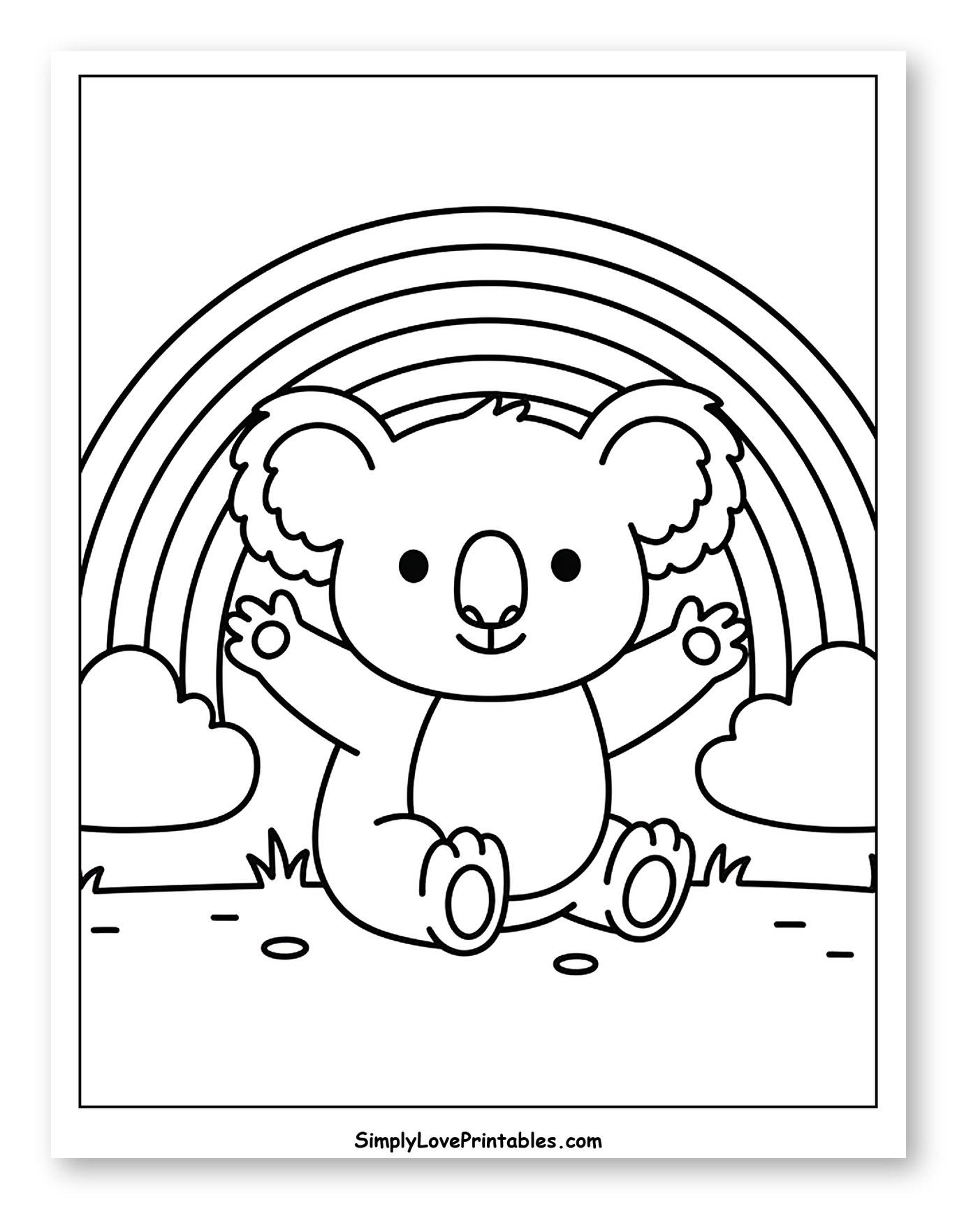 Cute Koala Sitting Under a Rainbow Coloring Sheet for Toddlers