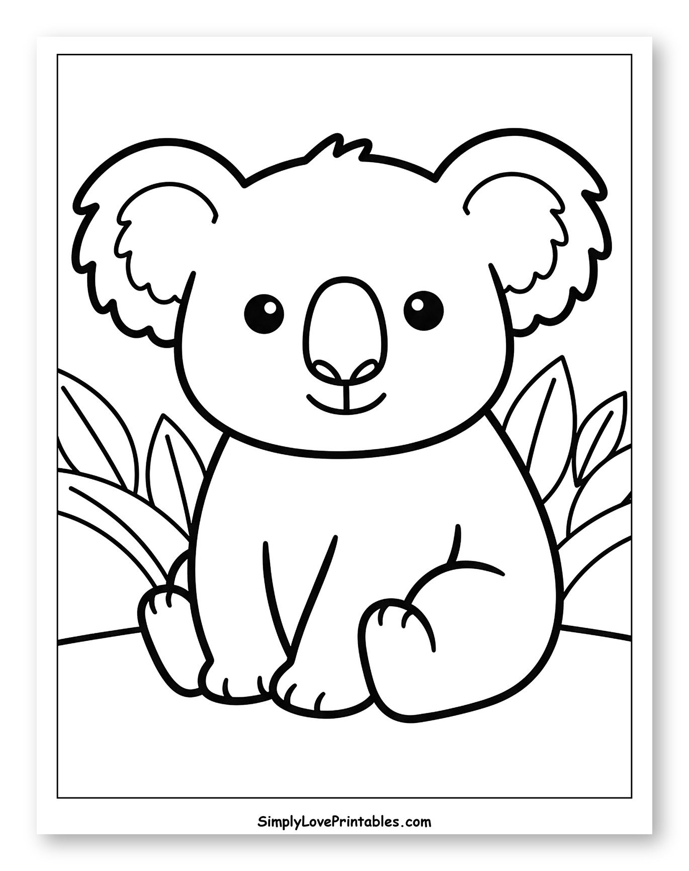 Cute Koala Sitting with Eucalyptus Leaves