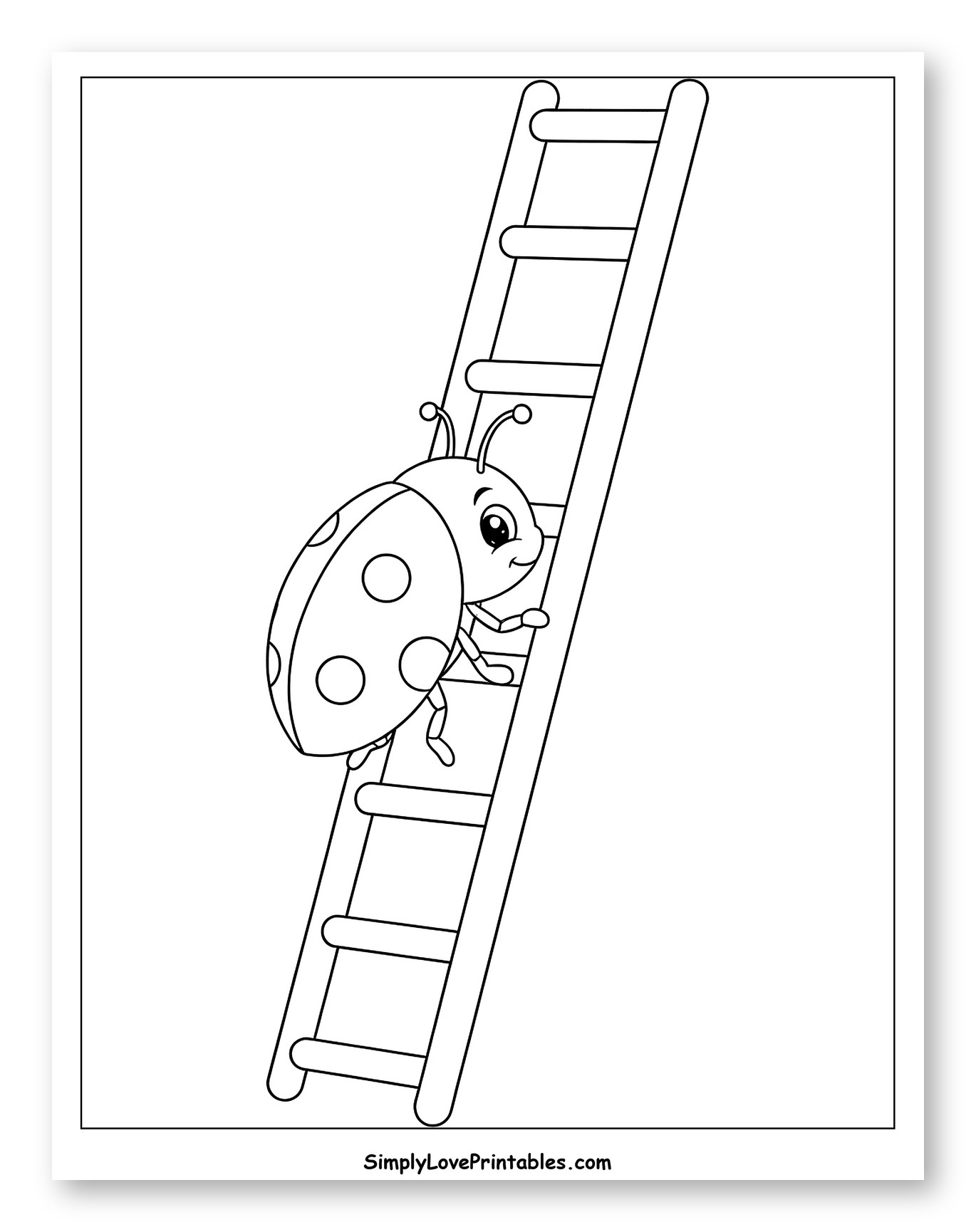 Cute Ladybug Climbing a Ladder