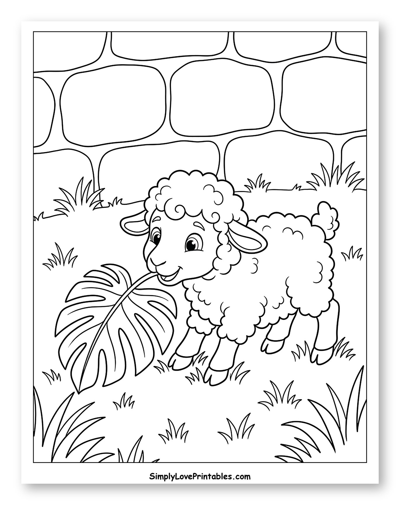 Cute Lamb Eating a Palm Leaf
