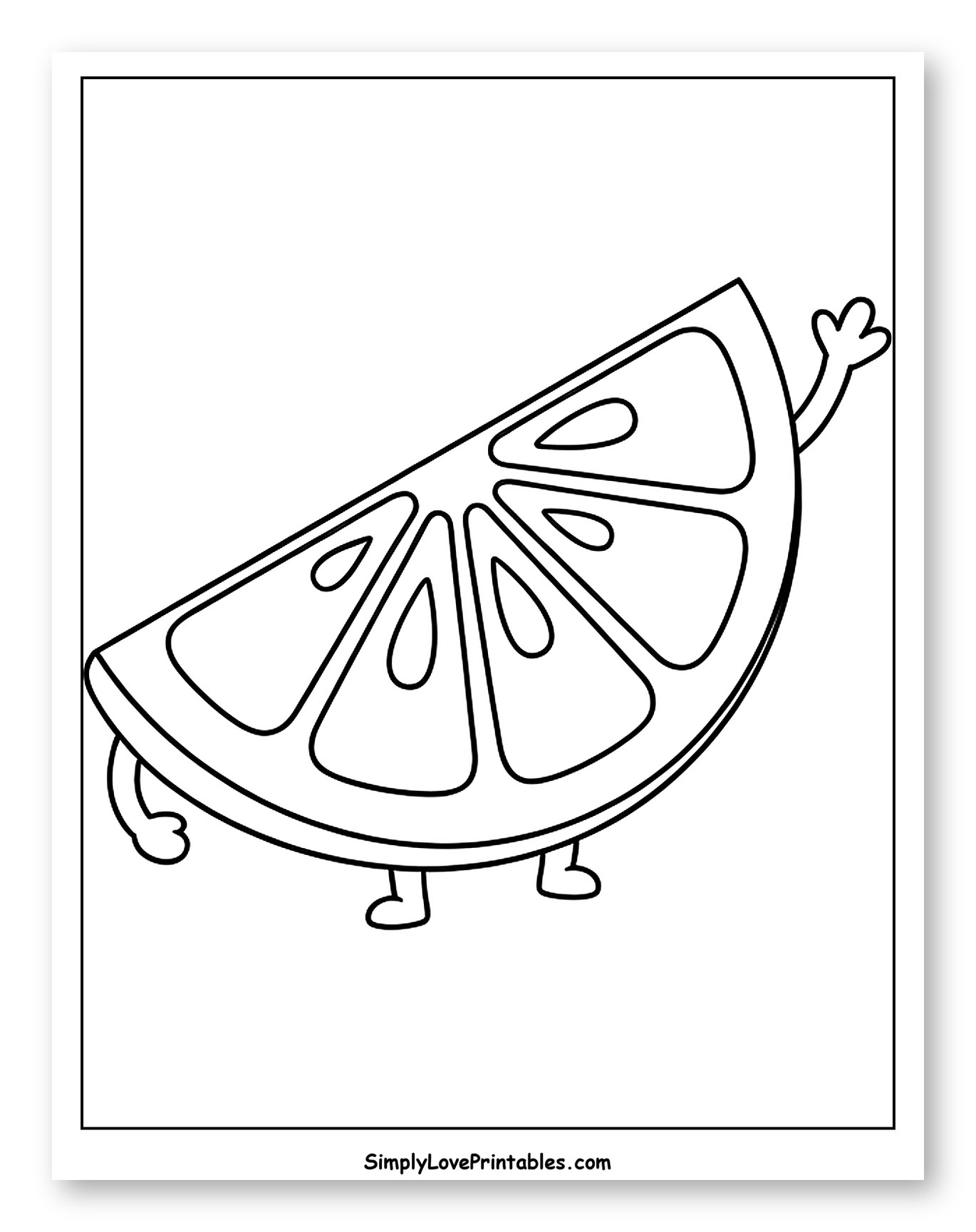 Cute Lime Slice Character Waving to Color for Toddlers