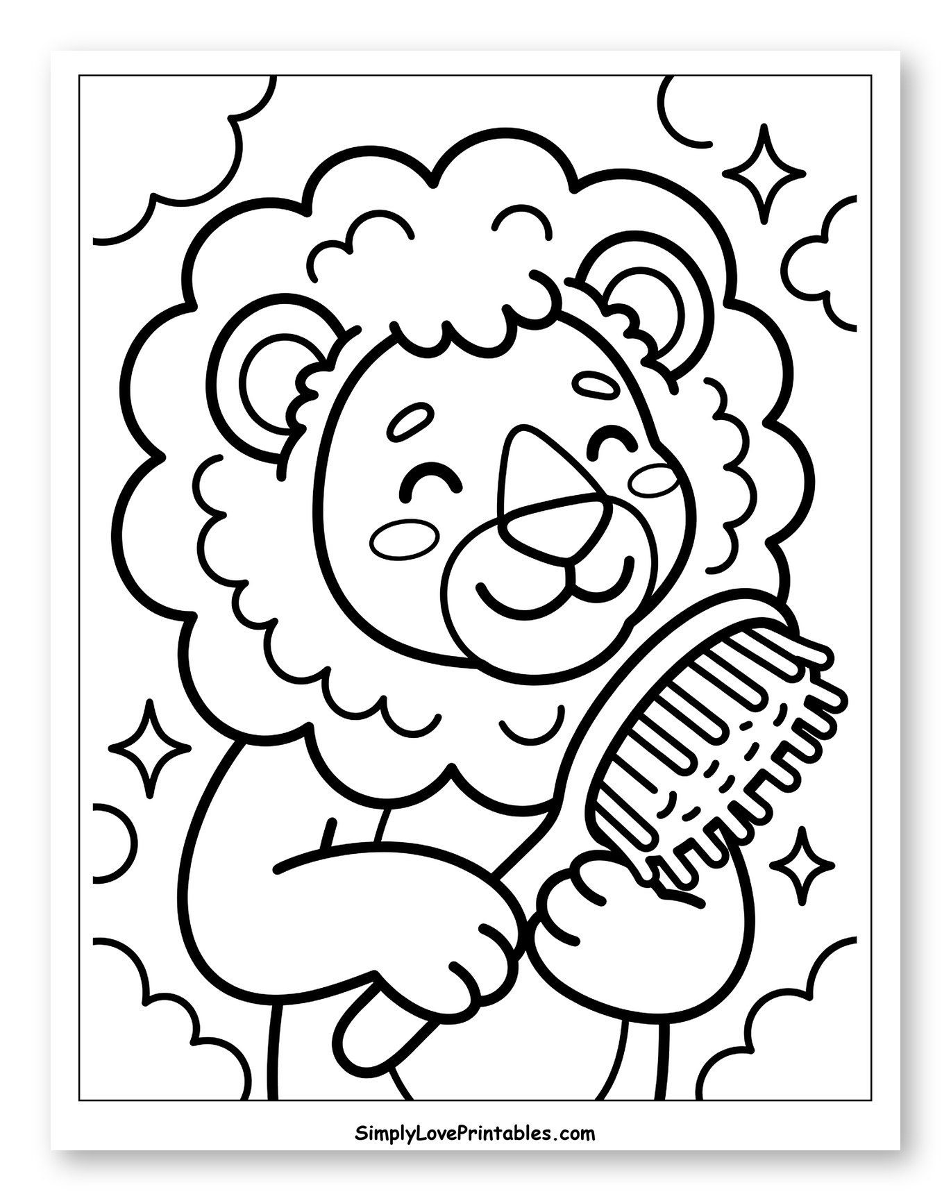 Cute Lion Brushing Its Mane to Color for Toddlers