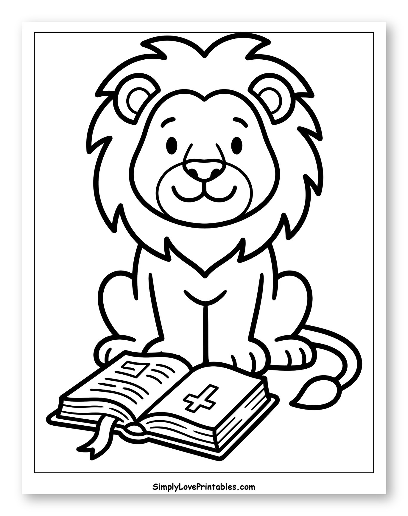 Cute Lion Sitting with Open Bible
