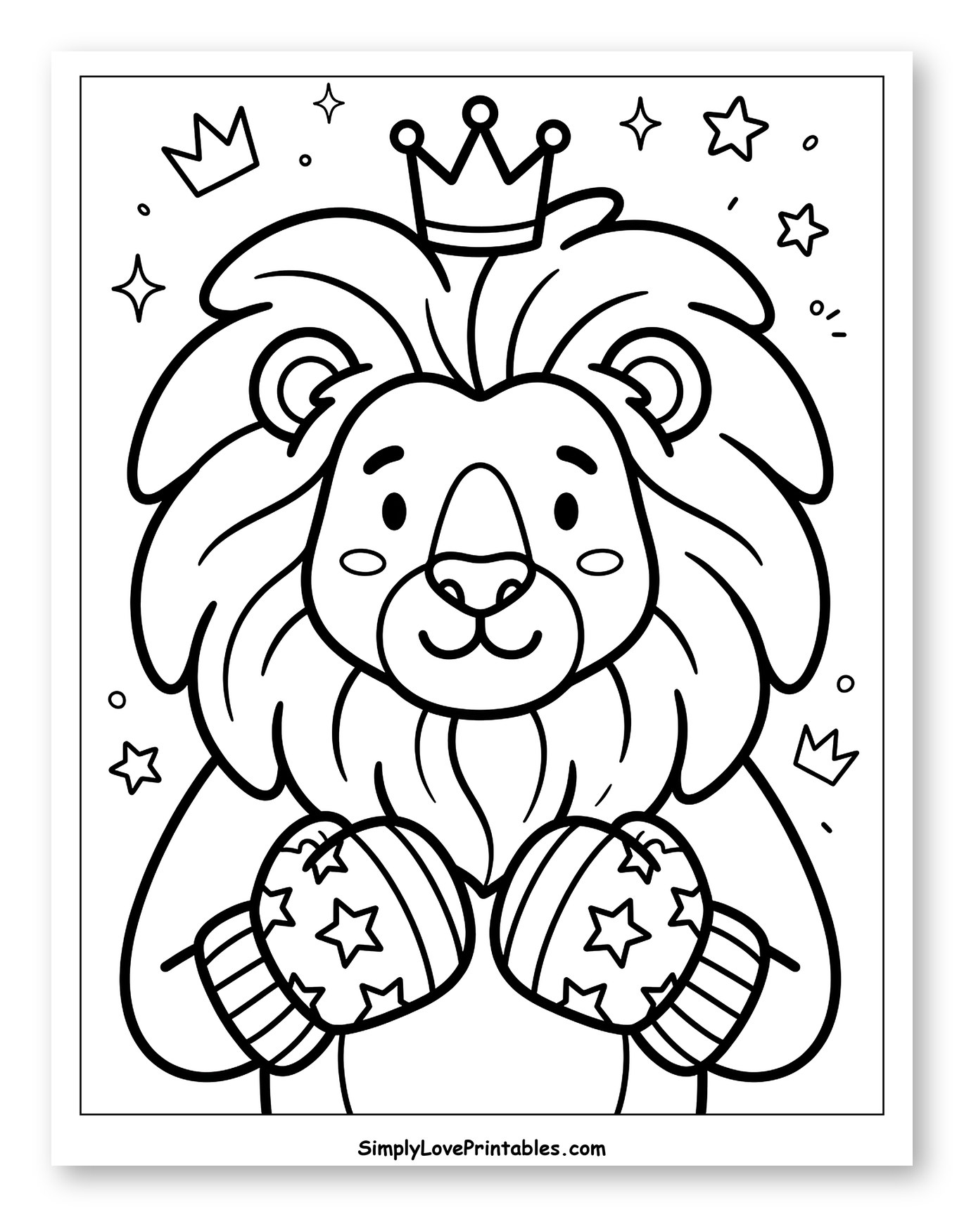 Cute Lion Wearing Crown and Boxing Gloves