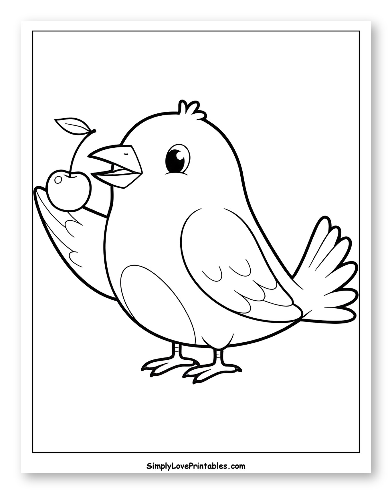 Cute Little Bird Holding a Cherry