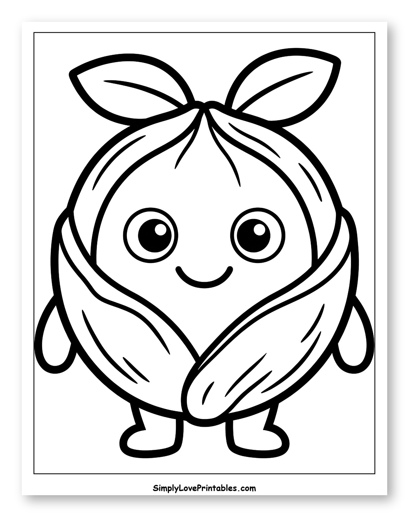 Cute Little Nut Character with Leaves Coloring Page for Toddlers