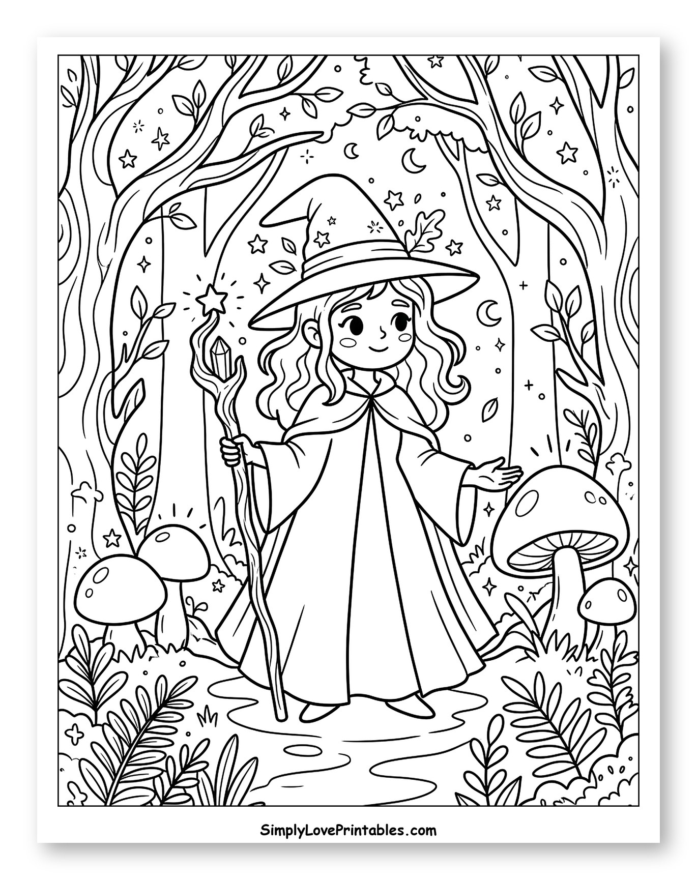 Cute Little Witch in an Enchanted Forest