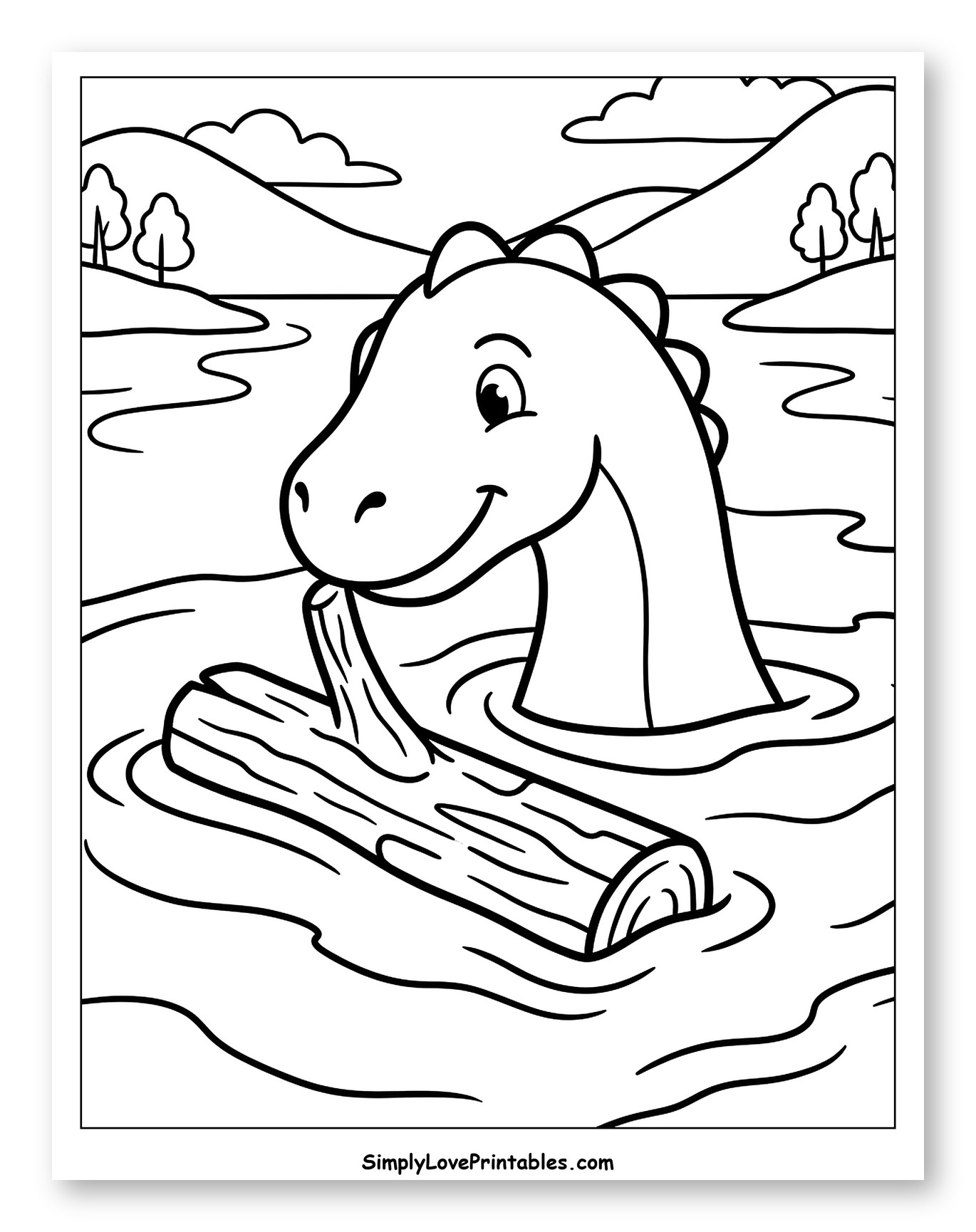 Cute Loch Ness Monster Playing with a Log