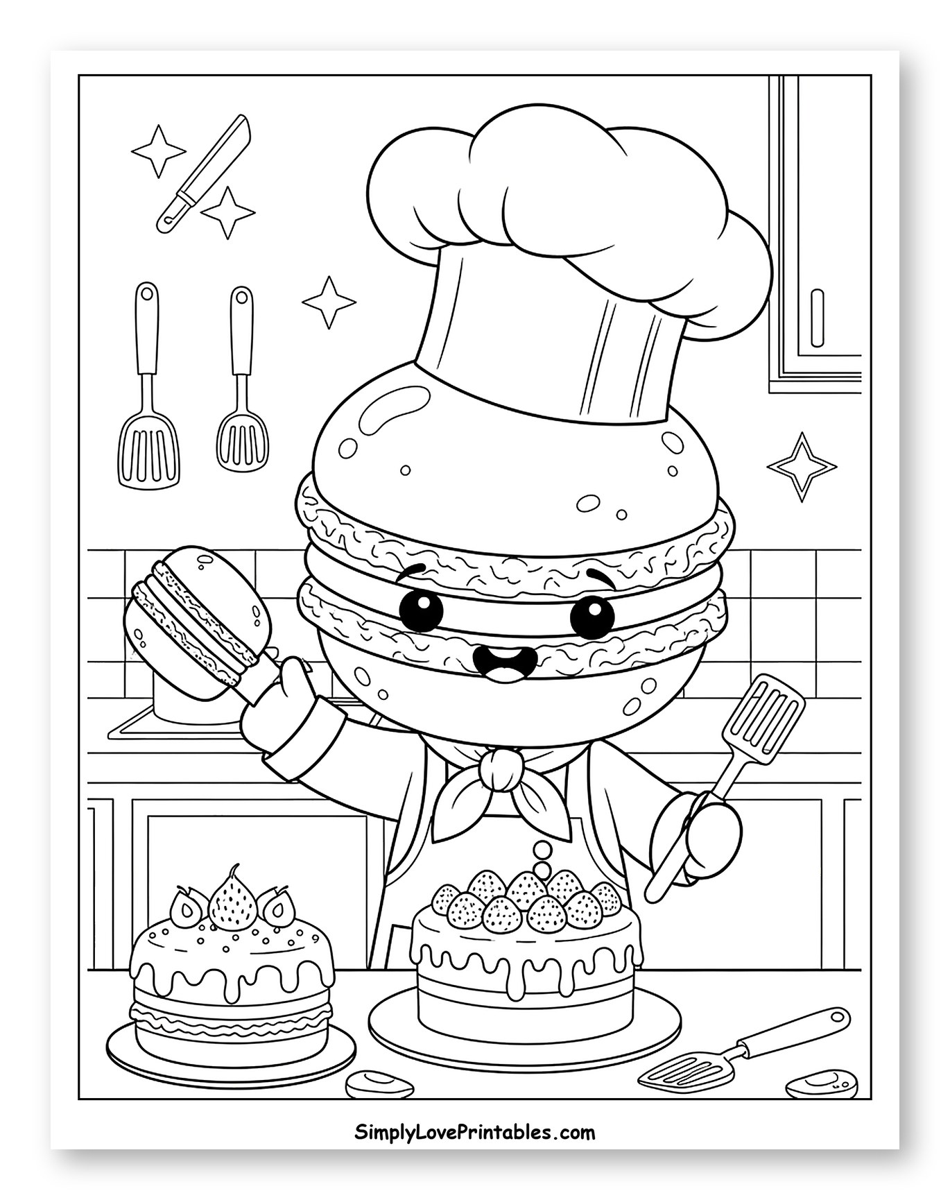 Cute Macaron Chef Baking Cakes