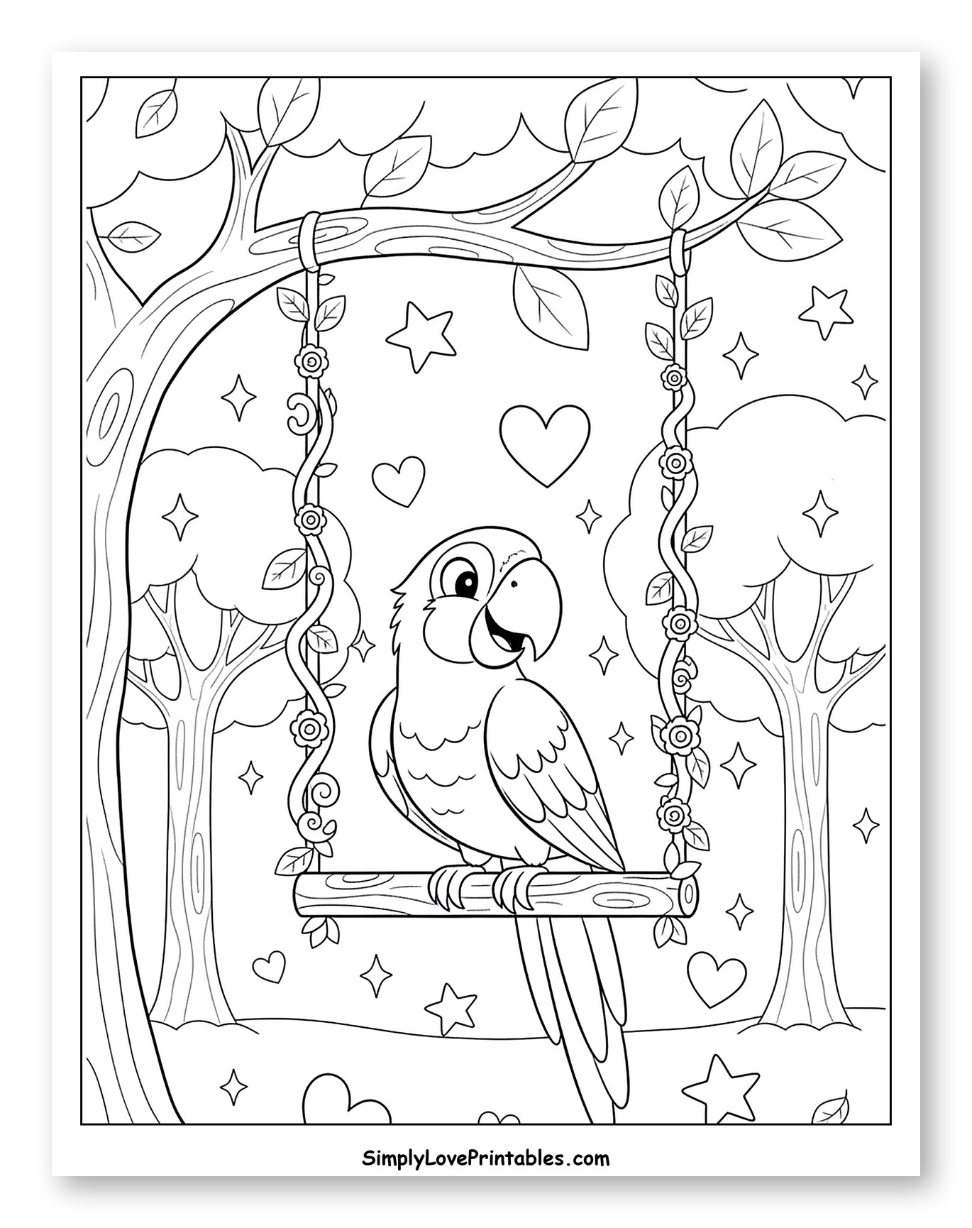 Cute Macaw on a Swing in a Tree