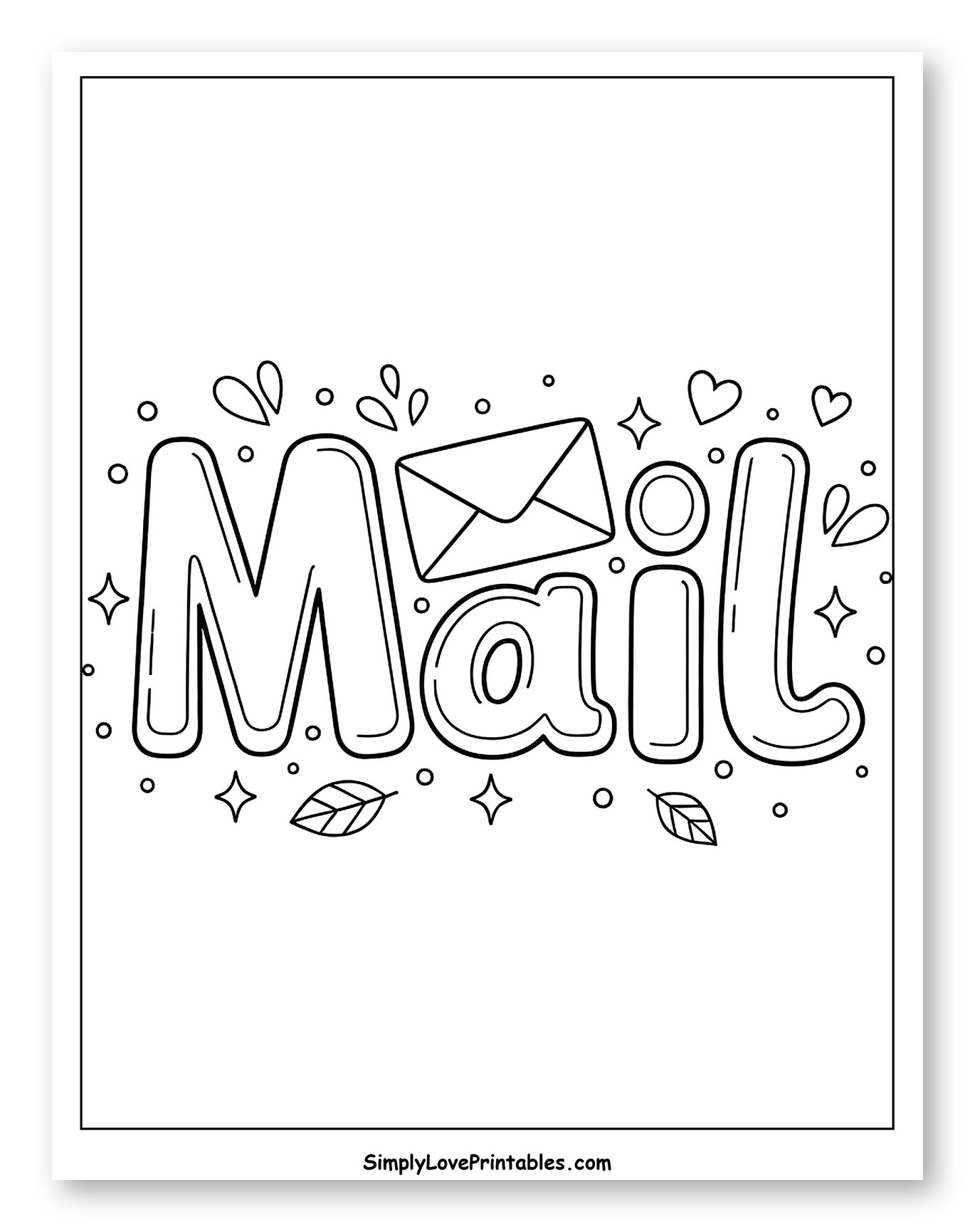 Cute Mail Word with Envelope and Decorations