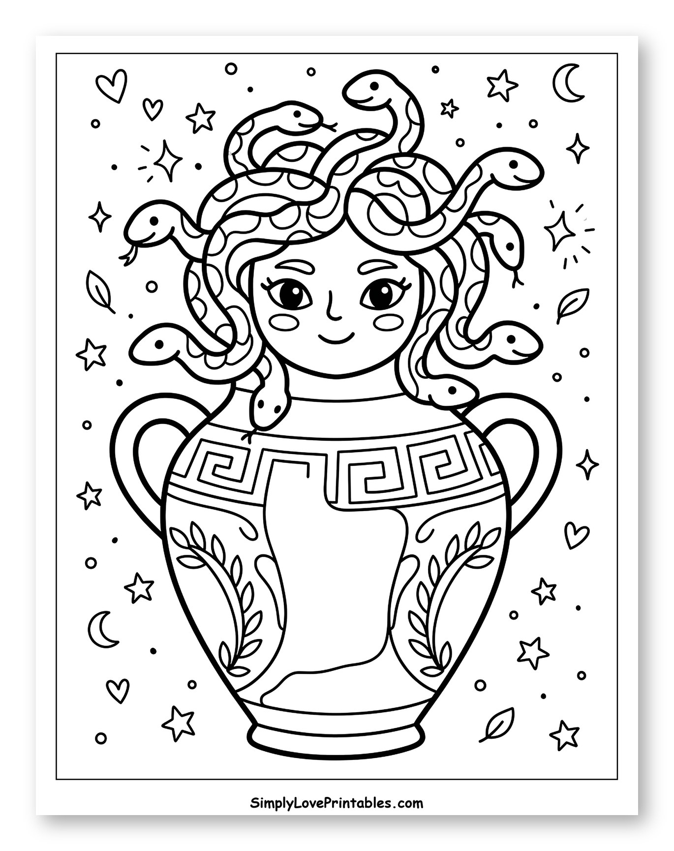 Cute Medusa Head on an Ancient Greek Urn Coloring Page for Adults